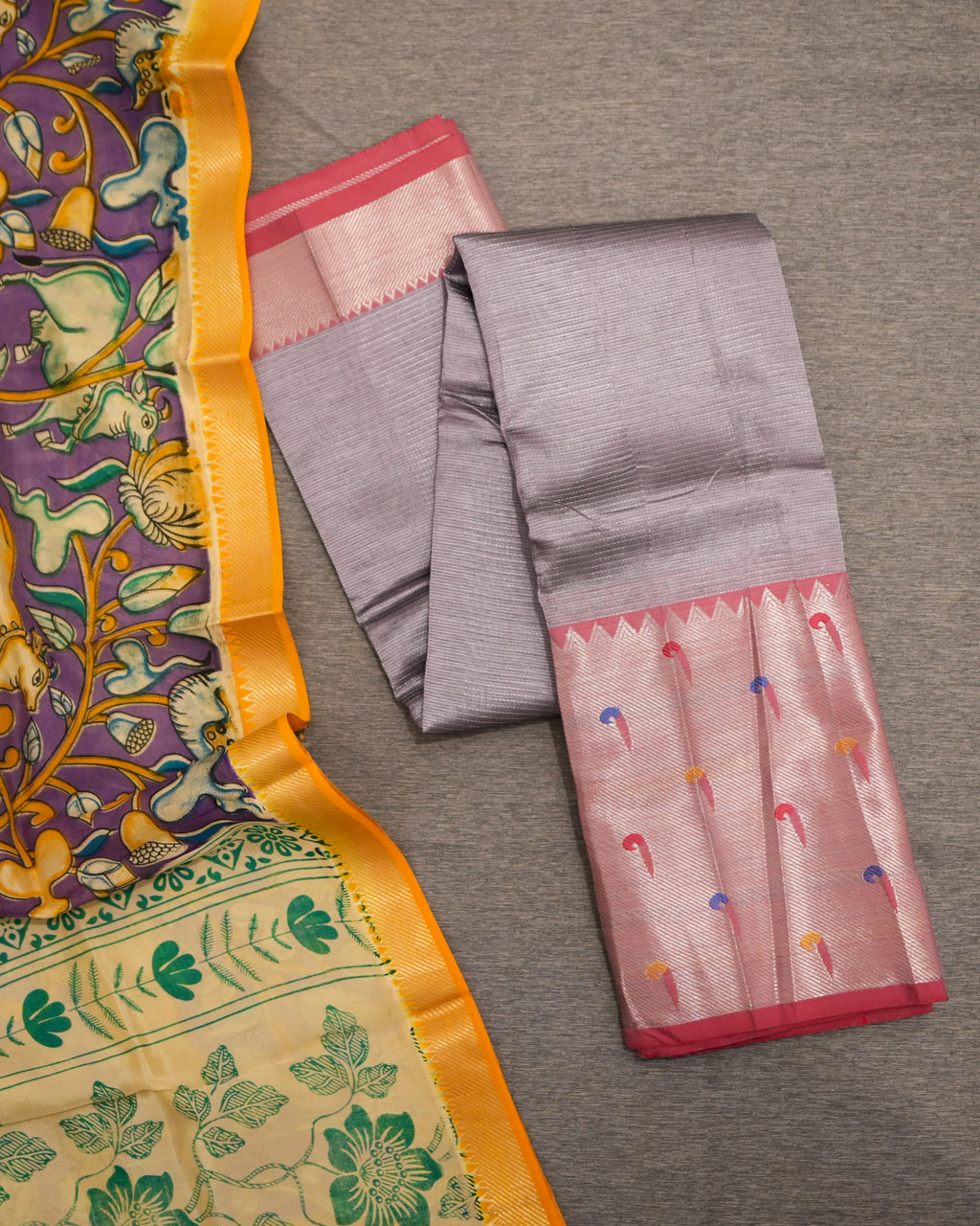 Mangalagiri Silk Lavendar Lehenga Set Kalamkari Dupatta
