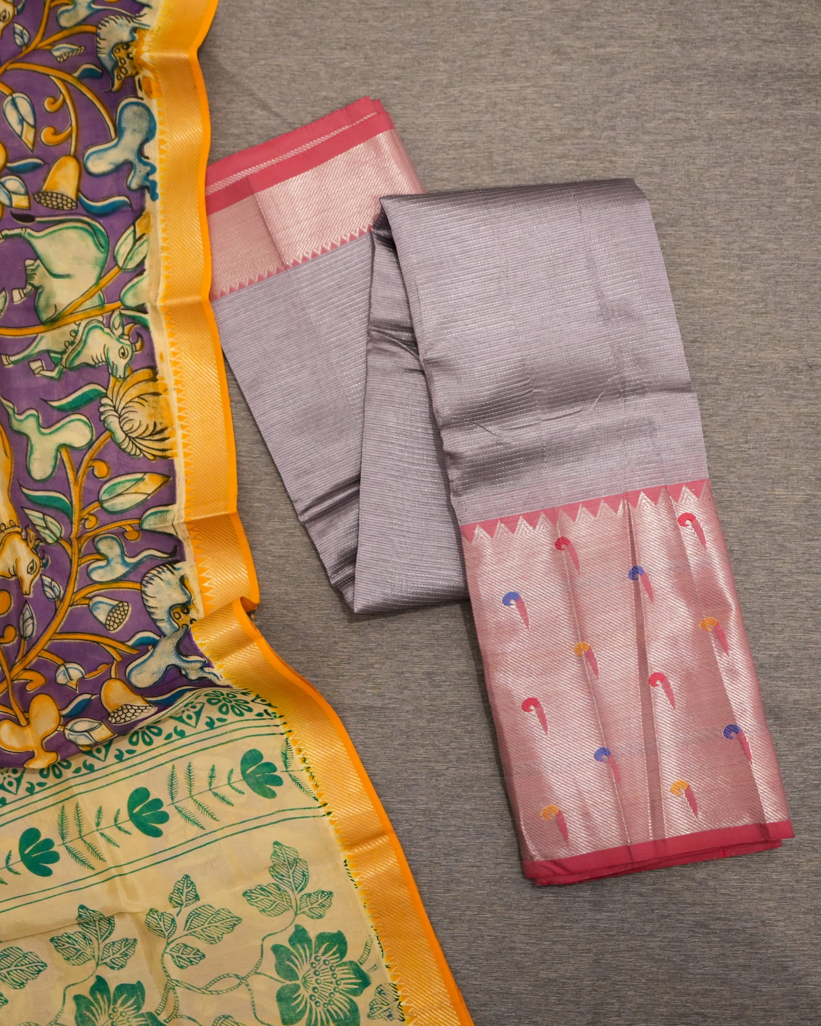 Mangalagiri Silk Lavendar Lehenga Set Kalamkari Dupatta
