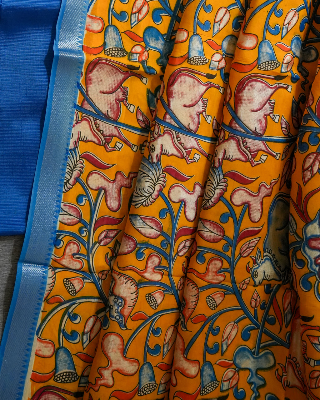 Mangalagiri Kanchi Border Unstitched Silk Top with Digital Print Silk Dupatta