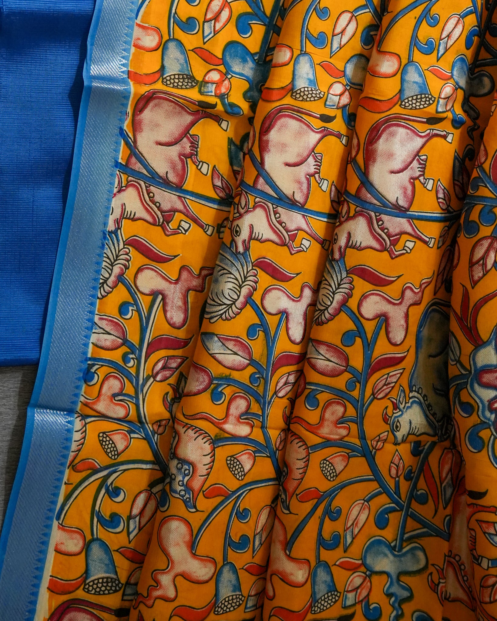 Mangalagiri Kanchi Border Unstitched Silk Top with Digital Print Silk Dupatta