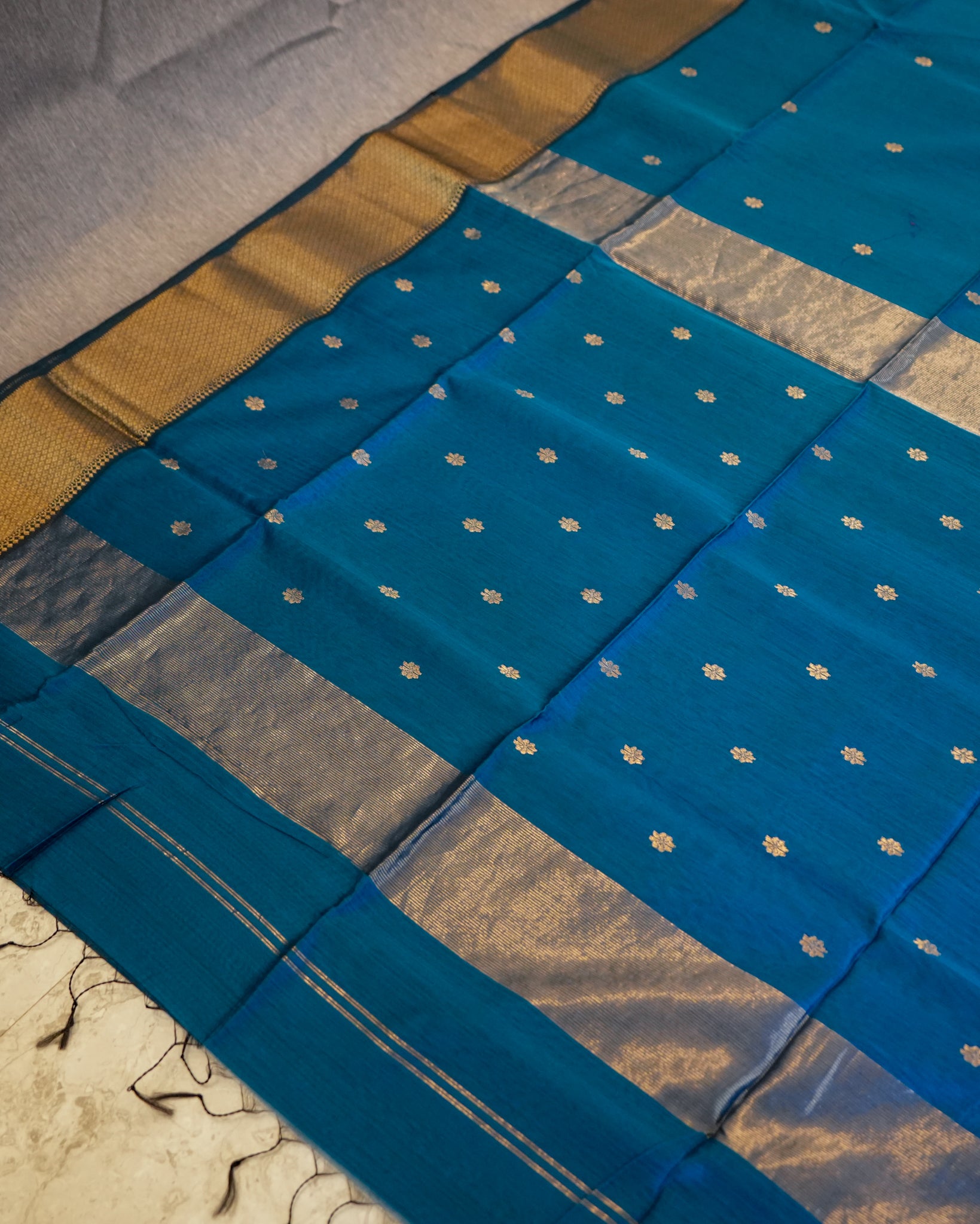 Blue Woven Pure Silk Cotton Maheshwari Saree