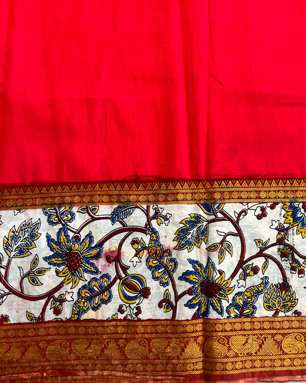 Mangalagiri Silk Saree with Kalamkari Border & Pallu | Red