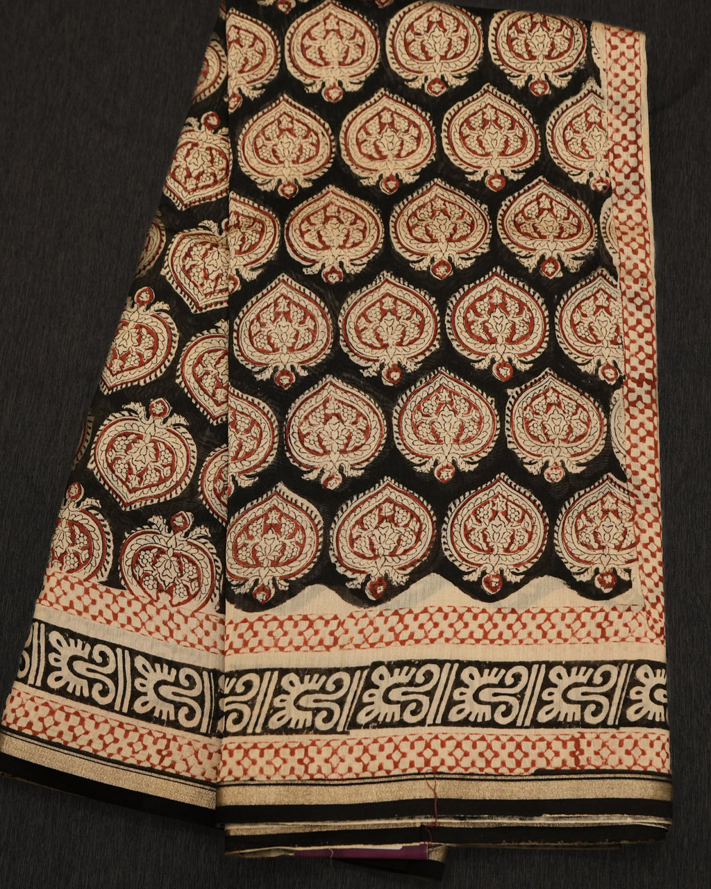 Chanderi Turtle Silk Saree – Red, Black & Cream