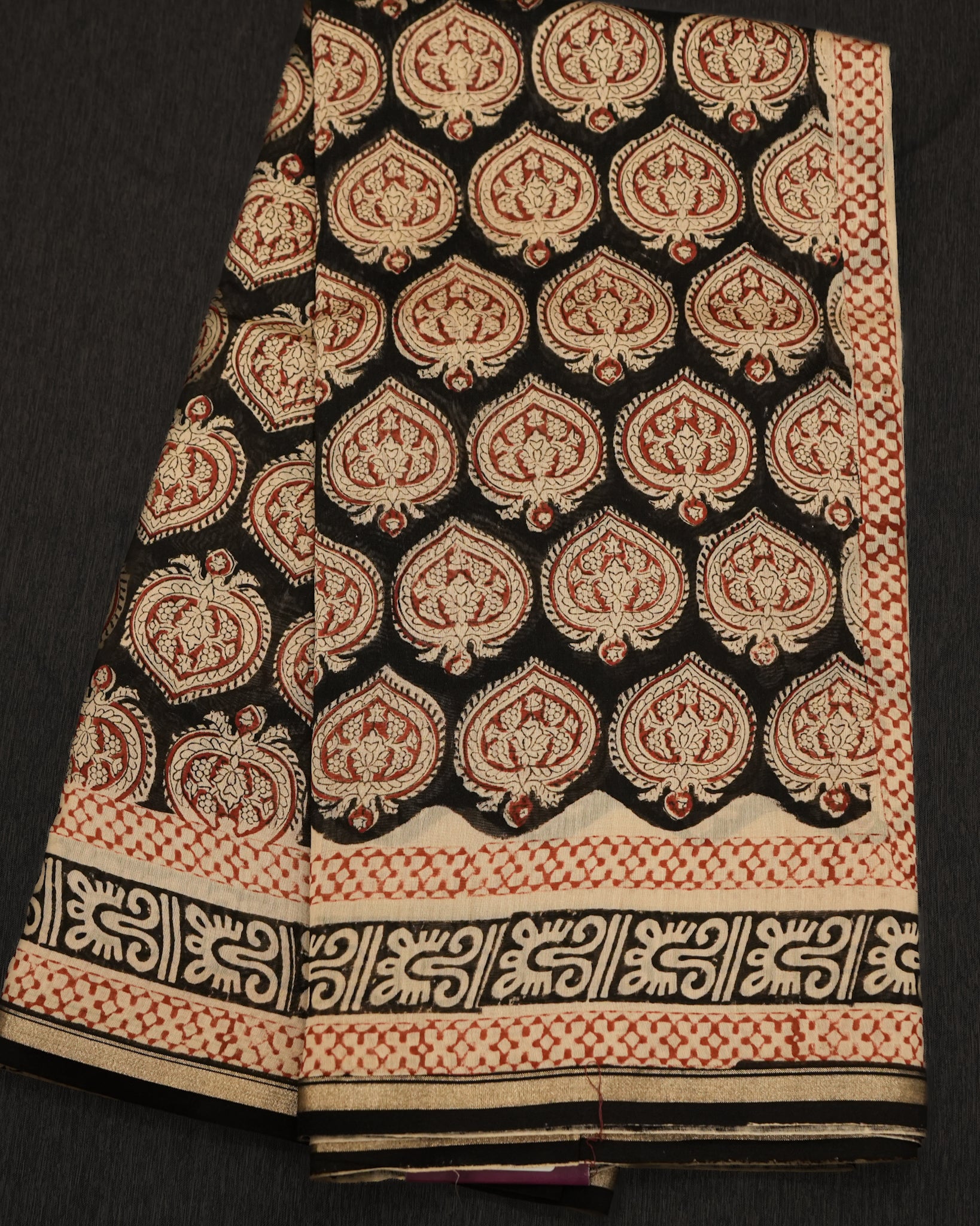 Chanderi Turtle Silk Saree – Red, Black & Cream