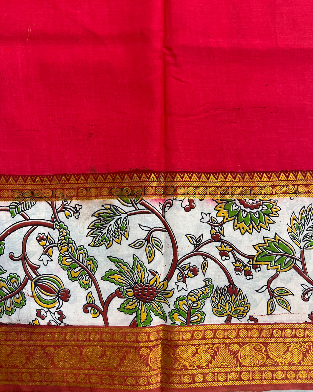 Mangalagiri Silk Saree with Kalamkari Border & Pallu | Reds
