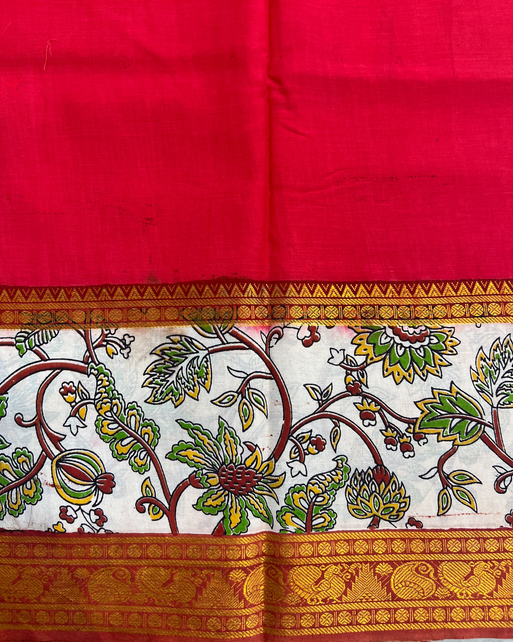 Mangalagiri Silk Saree with Kalamkari Border & Pallu | Reds