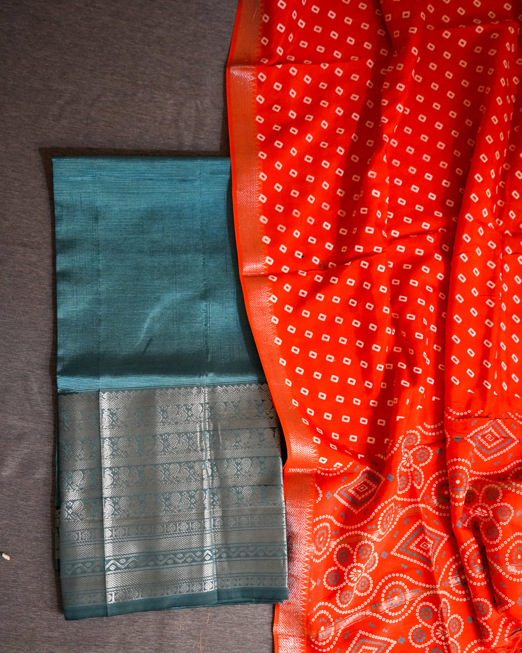 Mangalagiri Kanchi Border Unstitched Silk Top with Digital Print Silk Dupatta