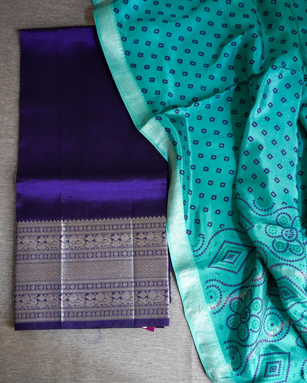 Mangalagiri Kanchi Border Unstitched Silk Top with Digital Print Silk Dupatta