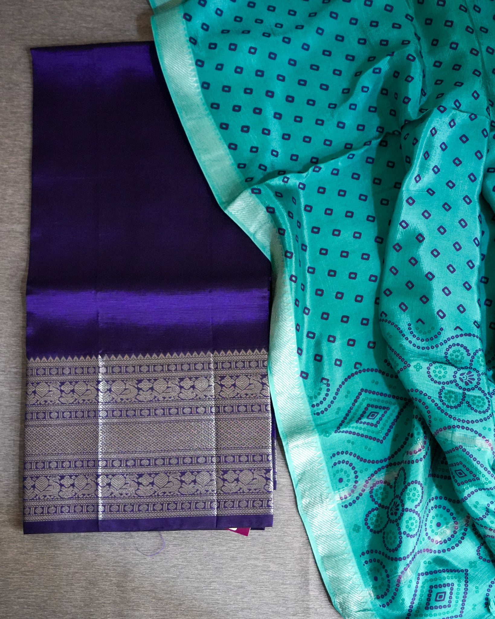 Mangalagiri Kanchi Border Unstitched Silk Top with Digital Print Silk Dupatta