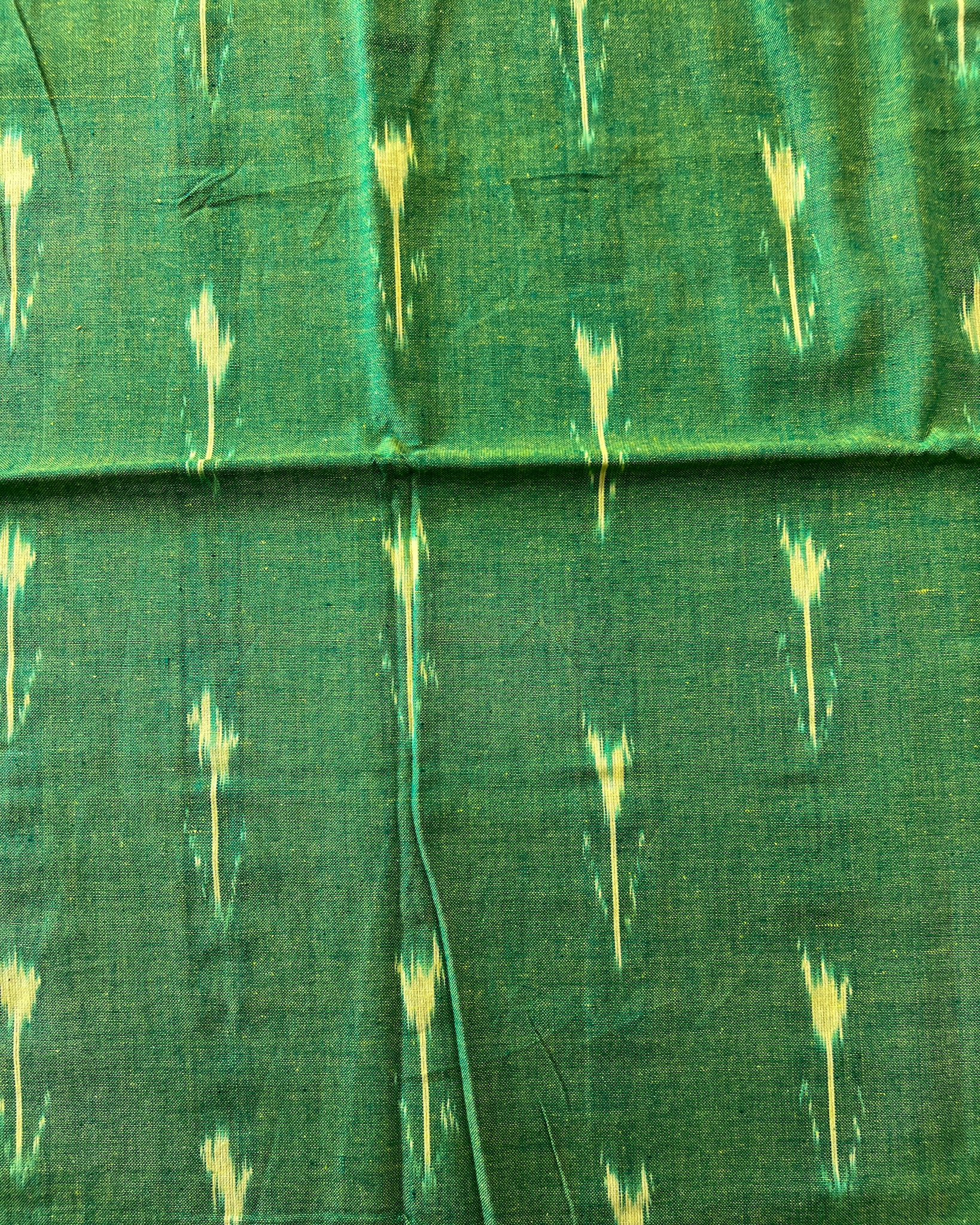 Single Ikkat Cotton Dress Material 3-Piece Green/Blue