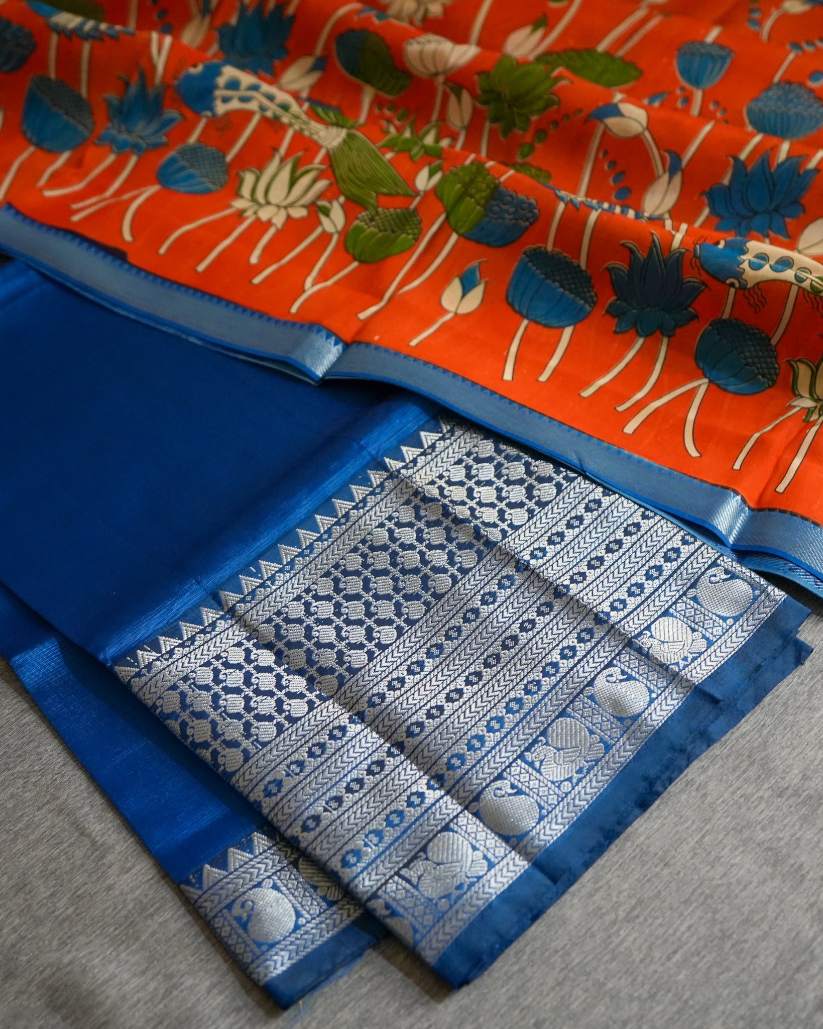 Mangalagiri Kanchi Border Unstitched Silk Top with Digital Print Silk Dupatta