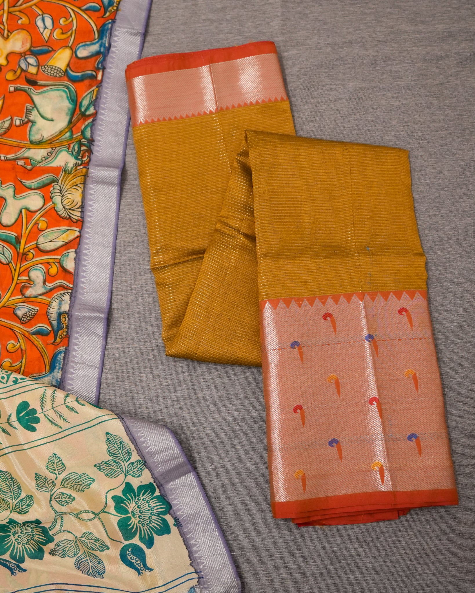 Mangalagiri Silk Mustard Lehenga Set Kalamkari Dupatta