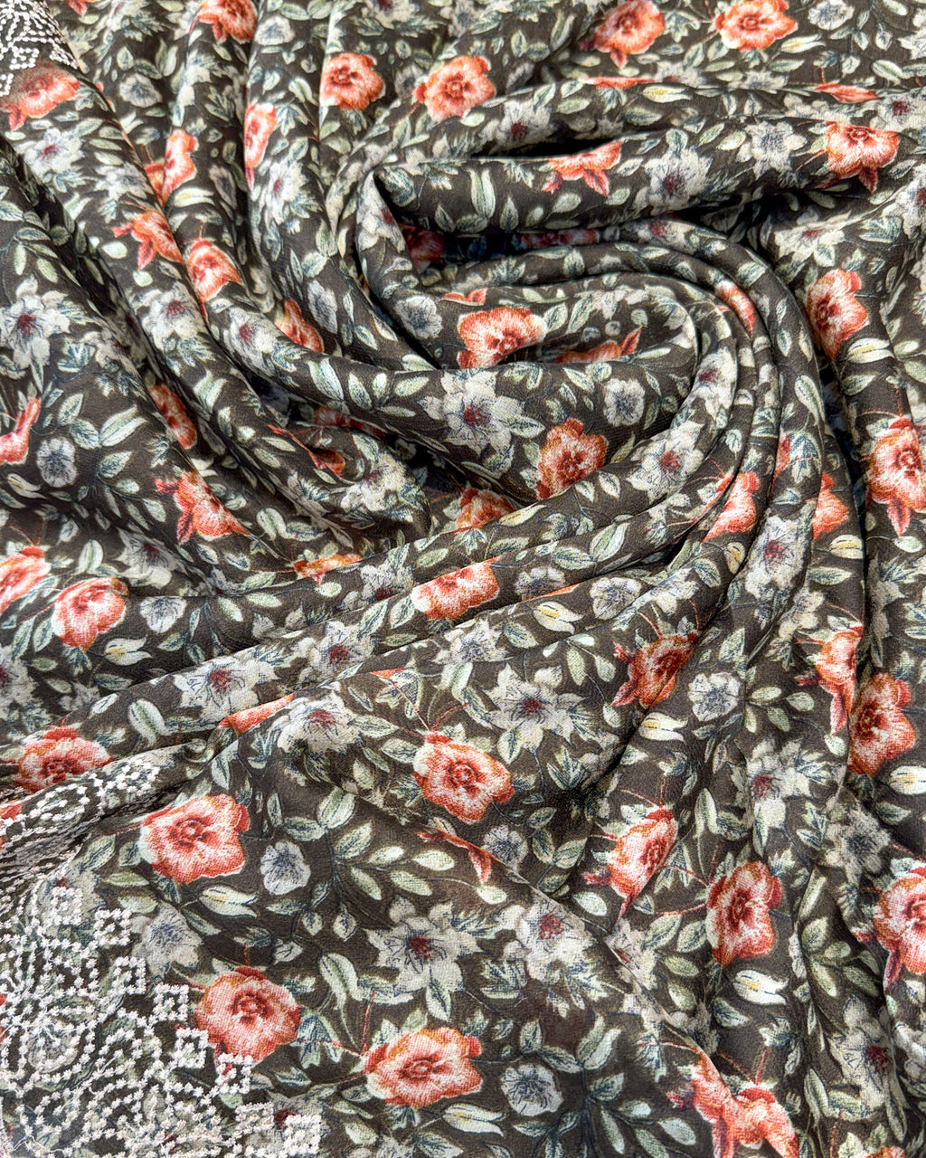 Premium Chiffon Saree with Embroidery Border – Olive Green