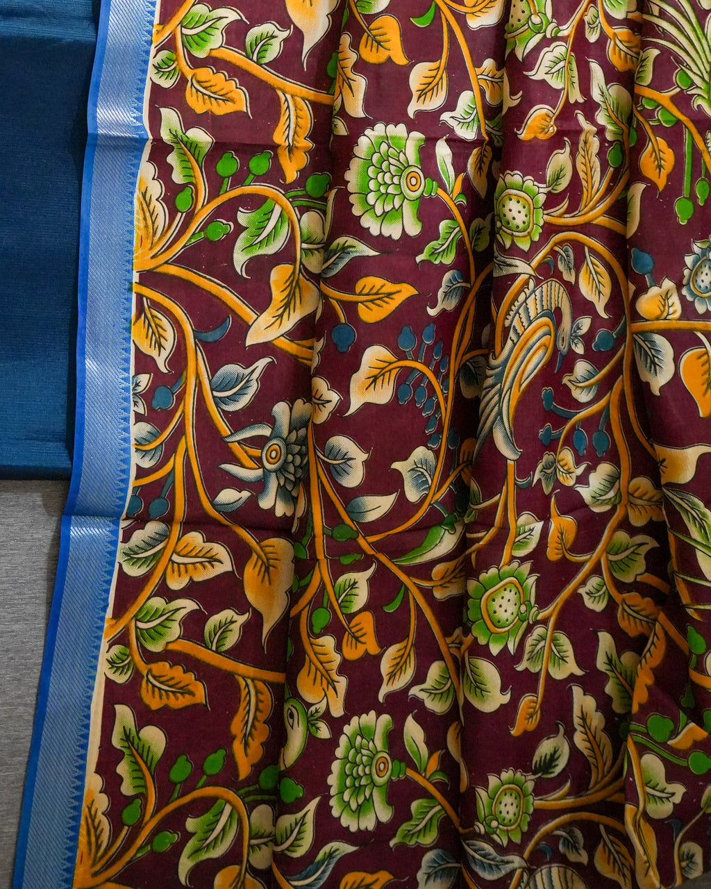 Mangalagiri Kanchi Border Unstitched Silk Top with Digital Print Silk Dupatta