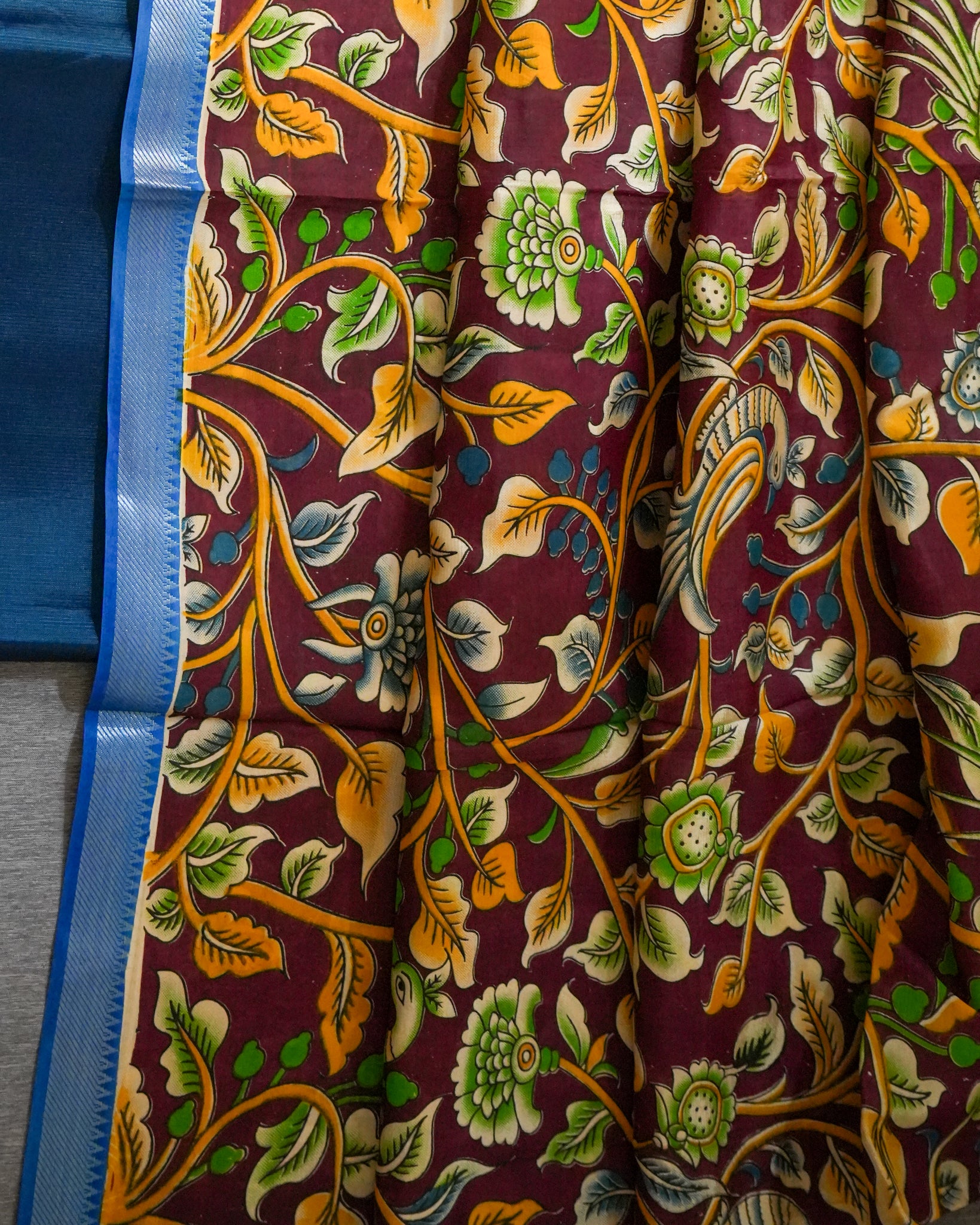 Mangalagiri Kanchi Border Unstitched Silk Top with Digital Print Silk Dupatta