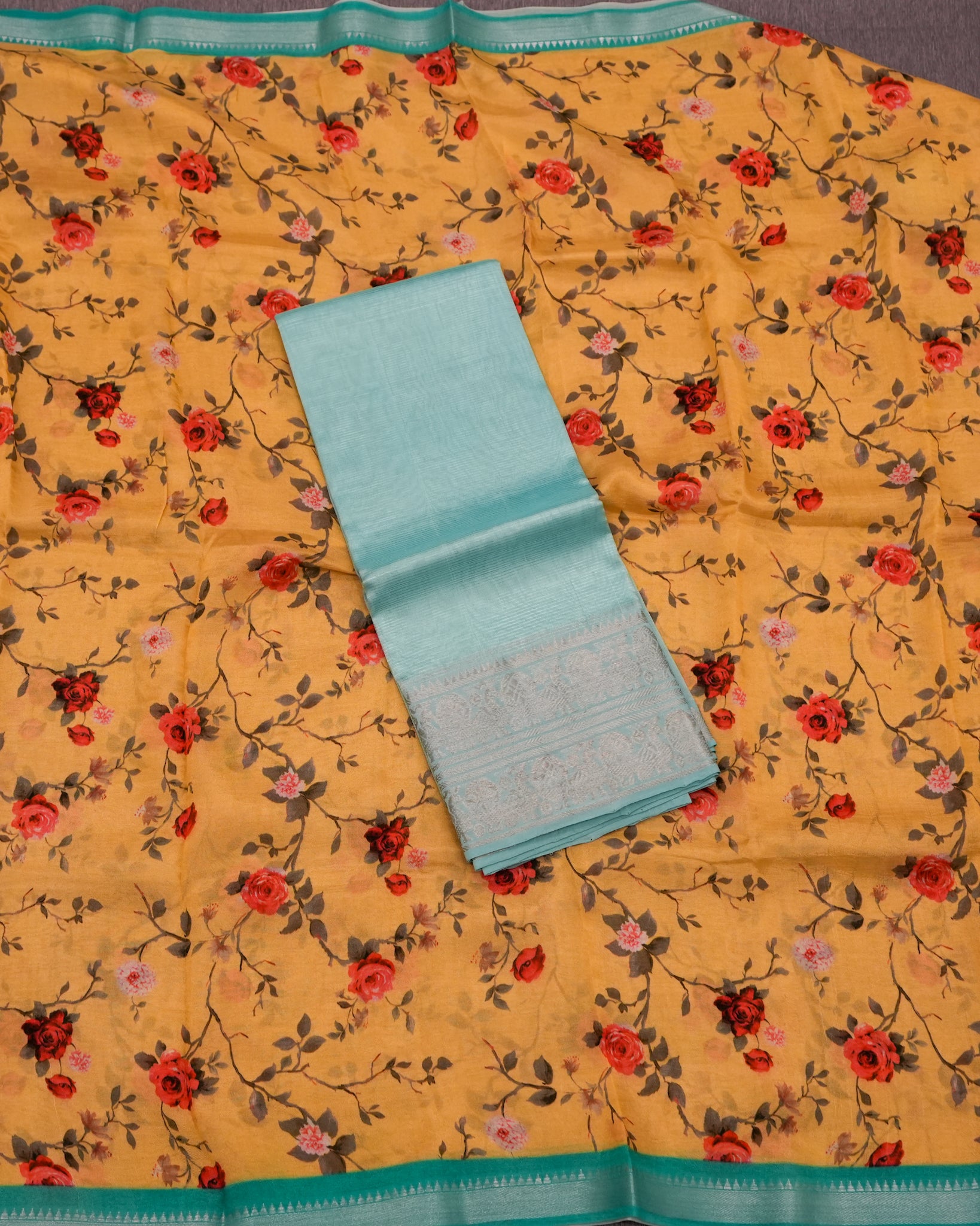 Pure Mangalagiri Silk SeaGreen Lehenga Set Kalamkari Dupatta