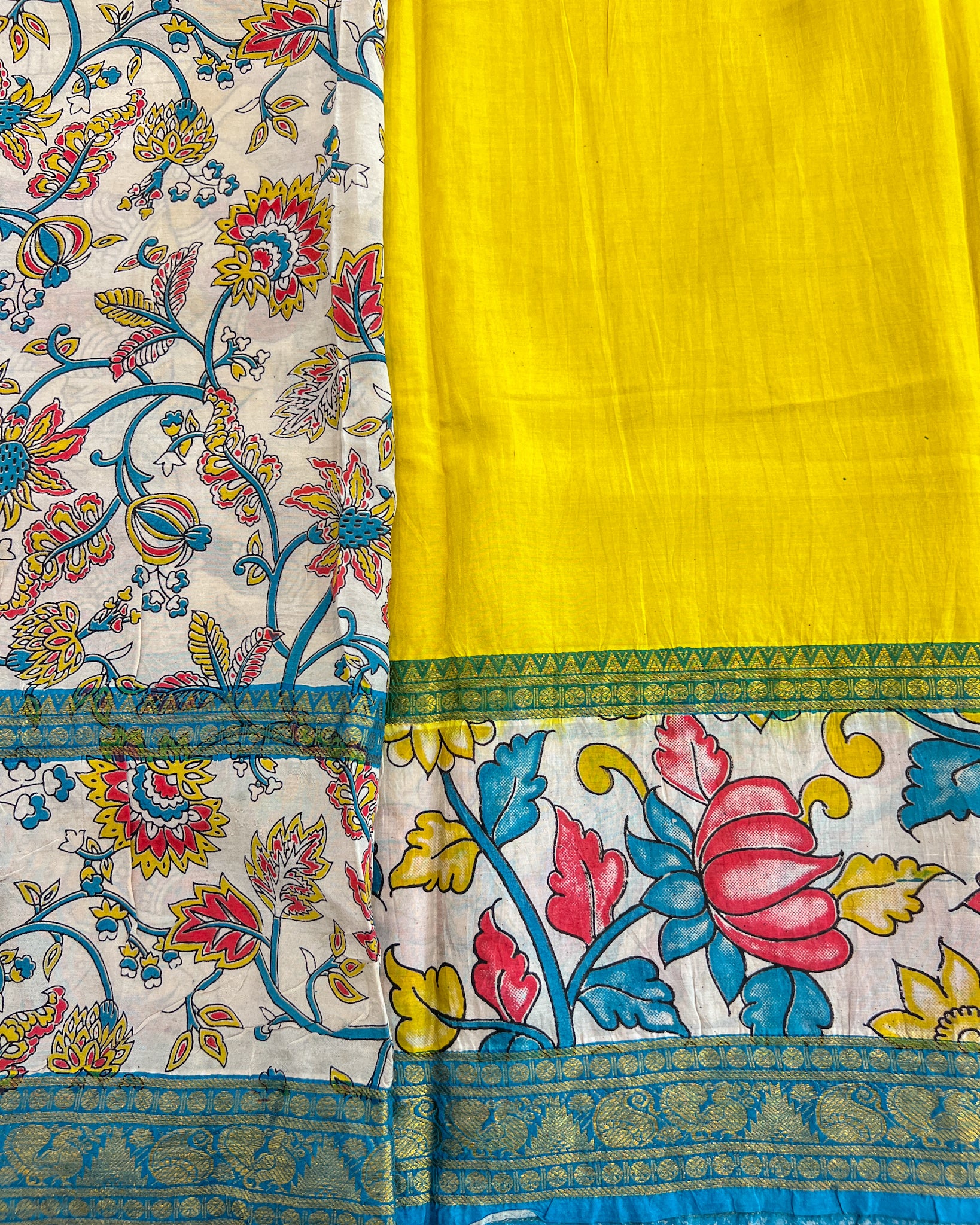 Mangalagiri Silk Saree with Kalamkari Border & Pallu | Yellow
