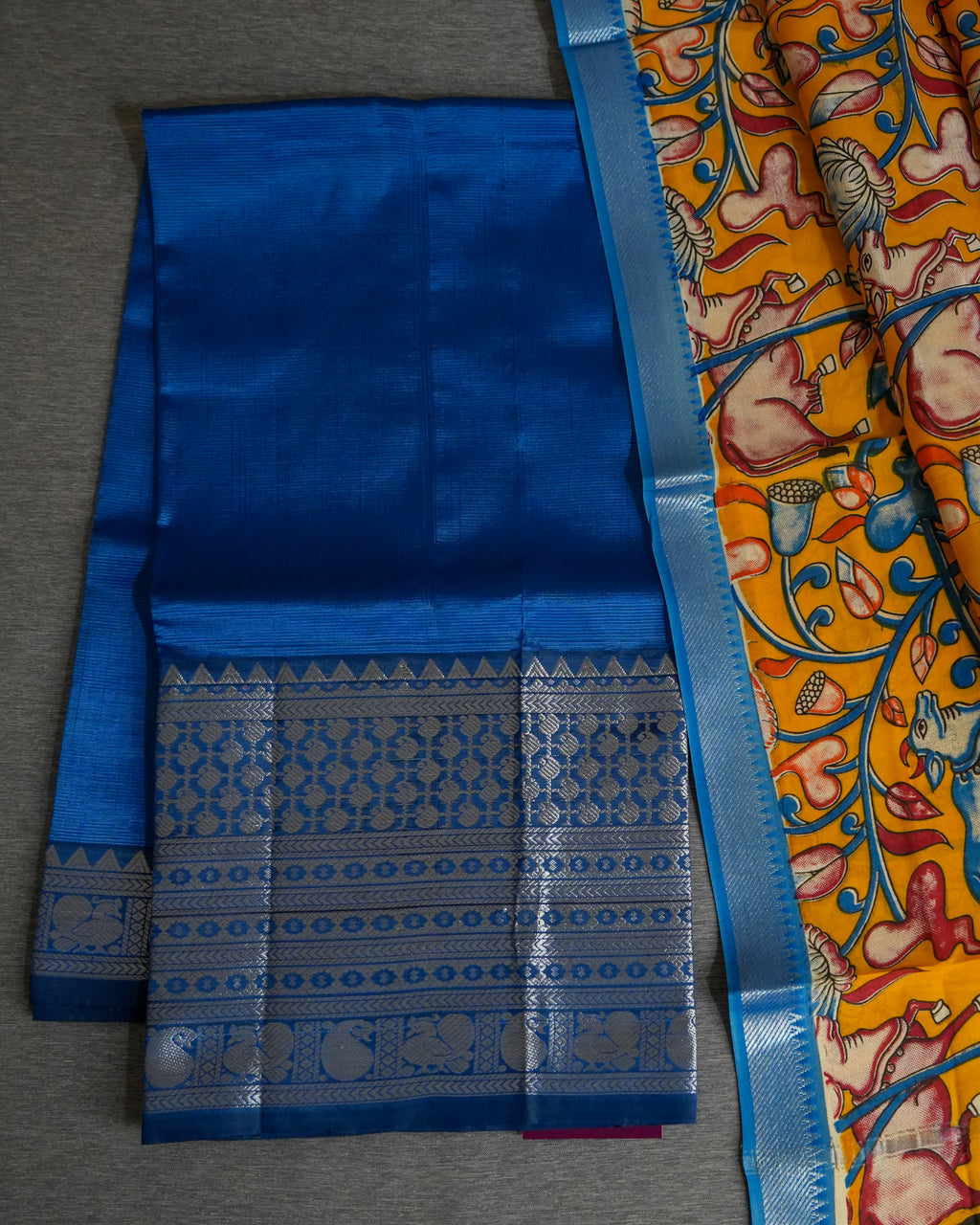 Mangalagiri Kanchi Border Unstitched Silk Top with Digital Print Silk Dupatta