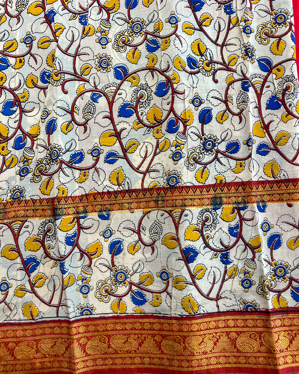 Mangalagiri Silk Saree with Kalamkari Border & Pallu | Red