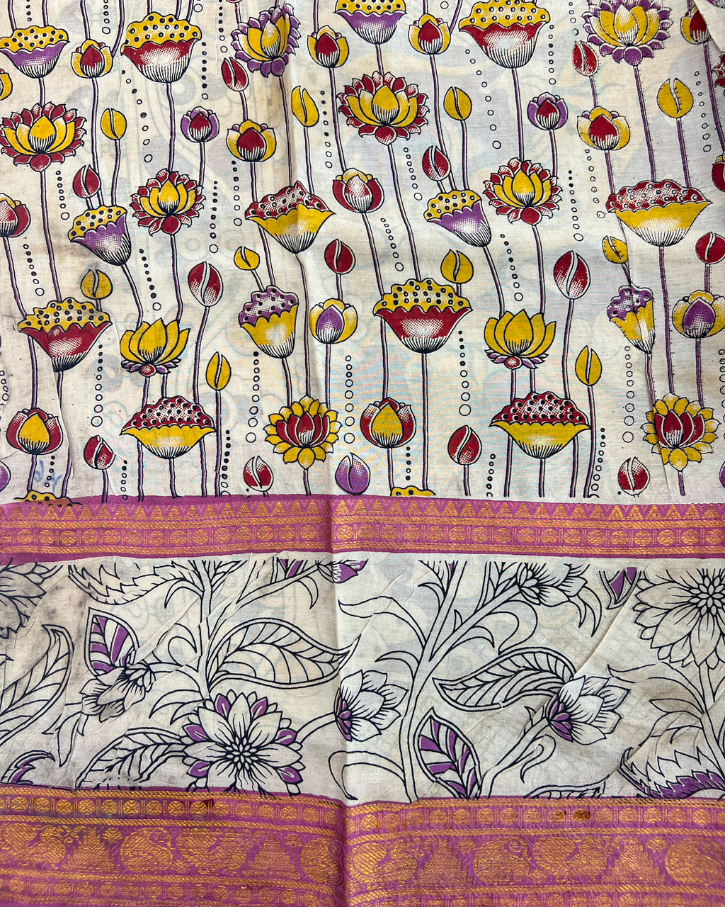 Mangalagiri Silk Saree with Kalamkari Border & Pallu | Pink
