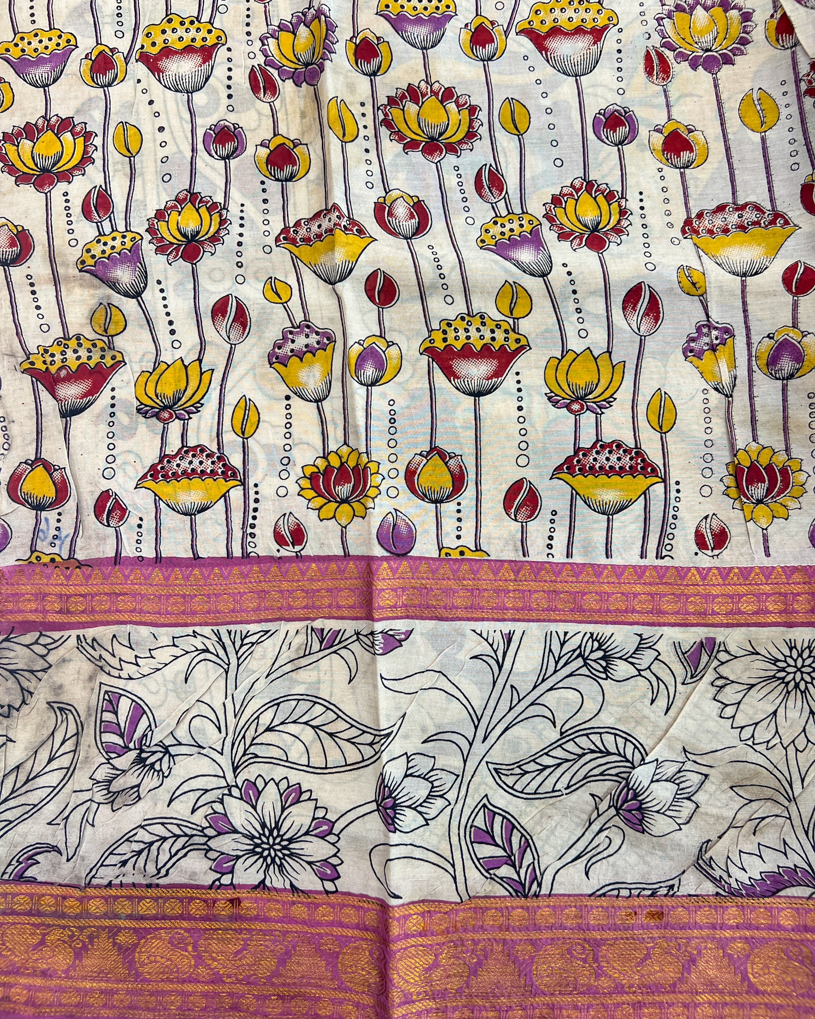 Mangalagiri Silk Saree with Kalamkari Border & Pallu | Pink