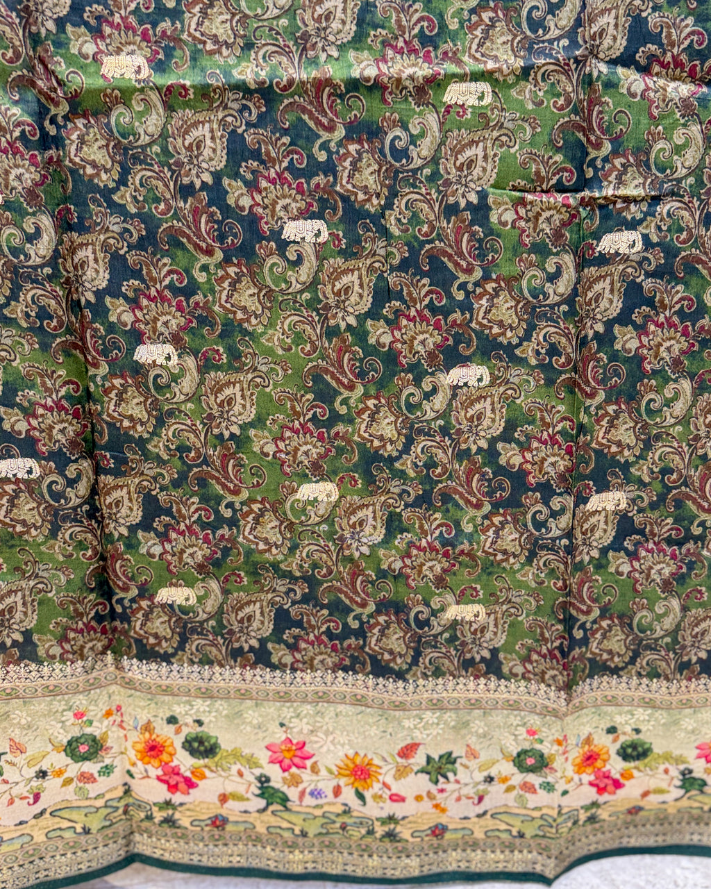 Premium Georgette Viscose Digital Print  Saree with Elephant Zari Buttas