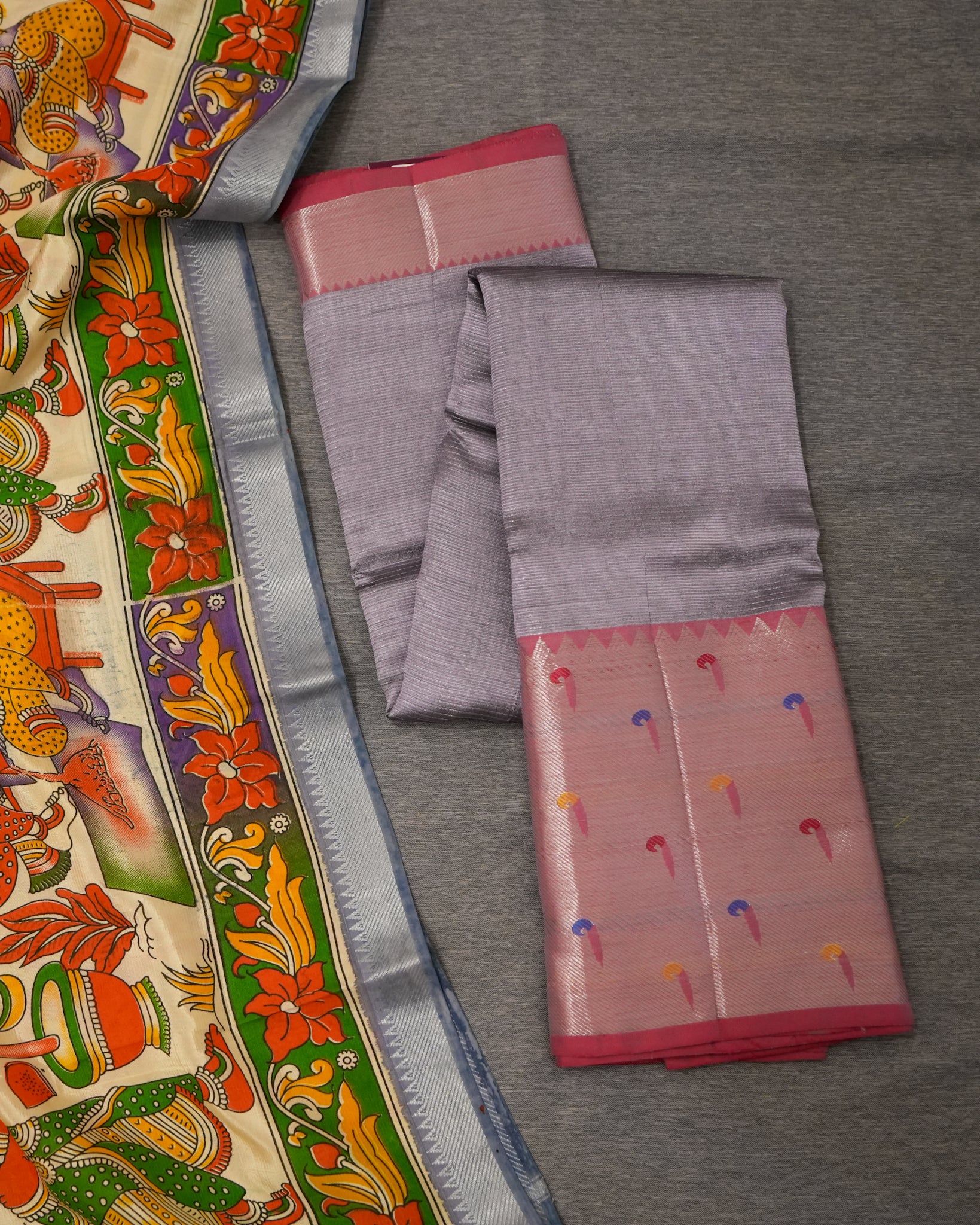 Mangalagiri Silk Lavendar Lehenga Set Kalamkari Dupatta