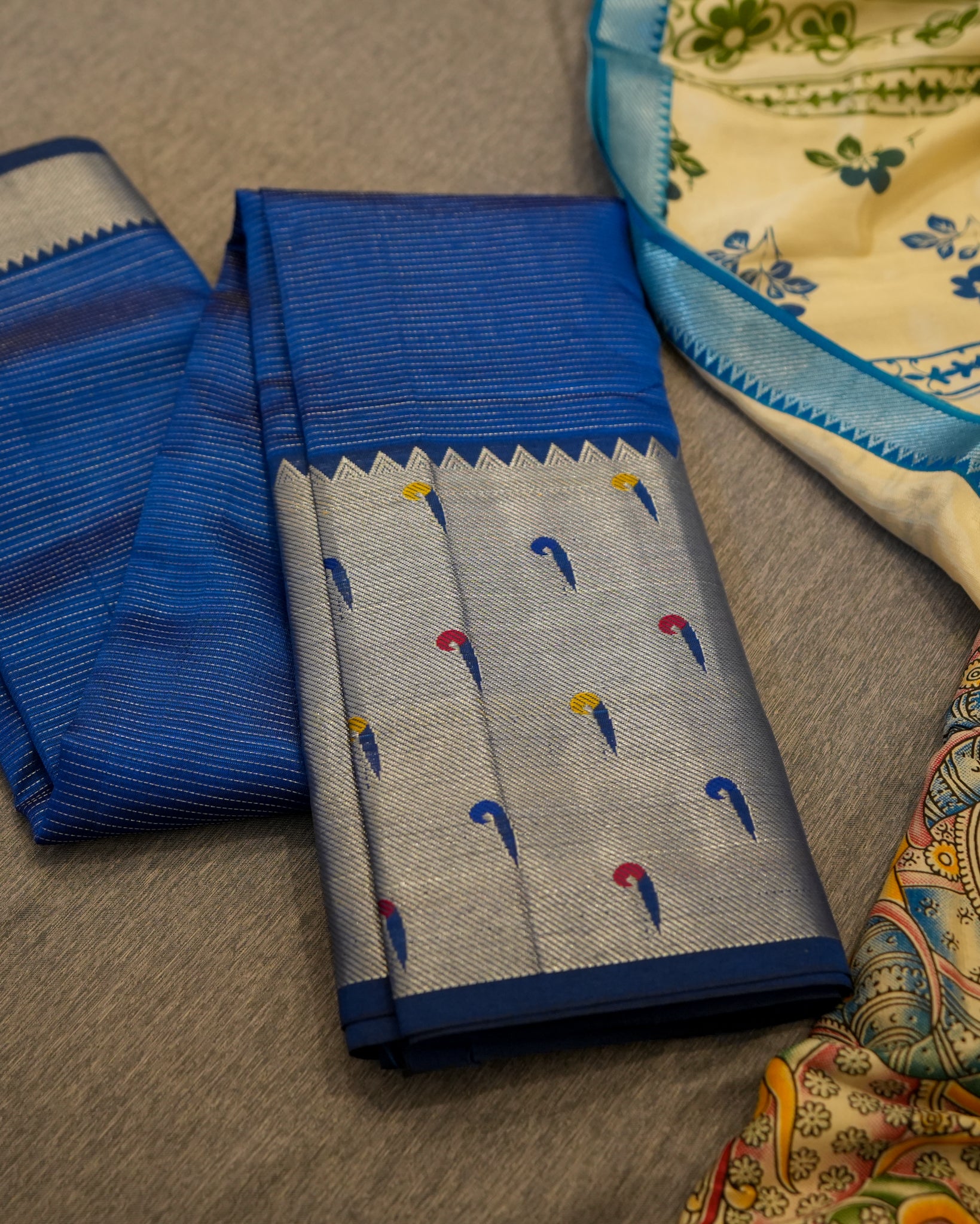 Mangalagiri Silk Teal Blue Lehenga Set Kalamkari Dupatta