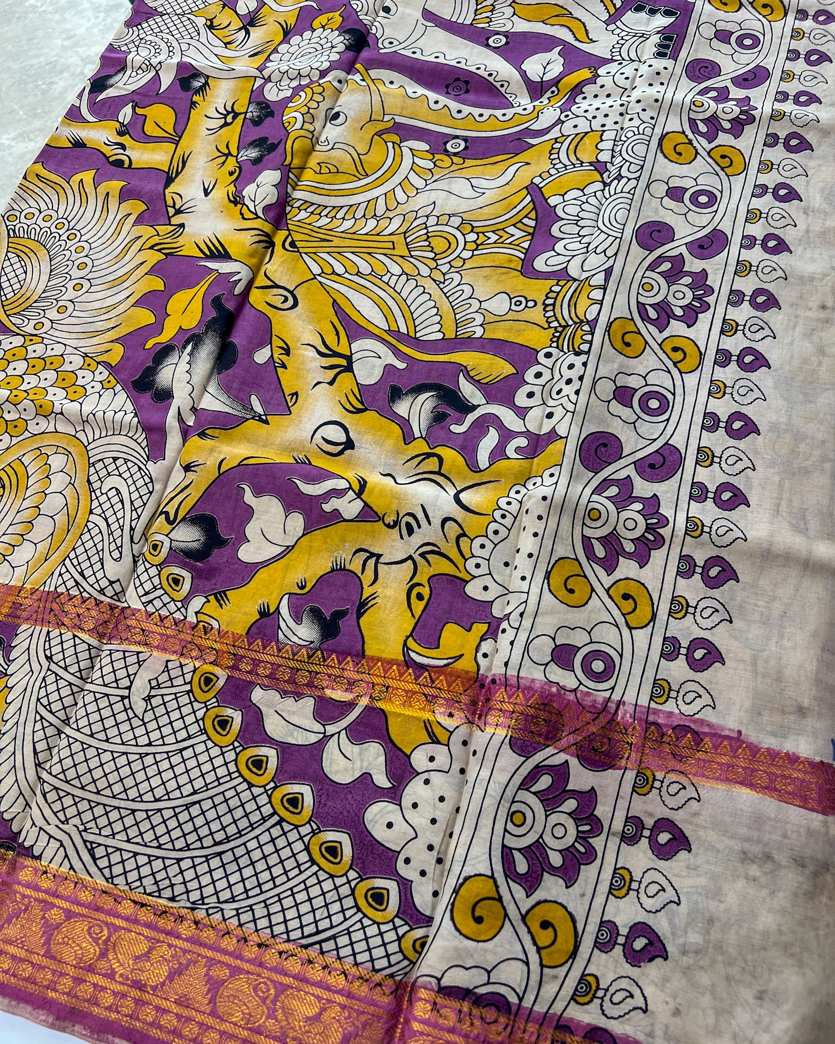 Mangalagiri Silk Saree with Kalamkari Border & Pallu | Pink