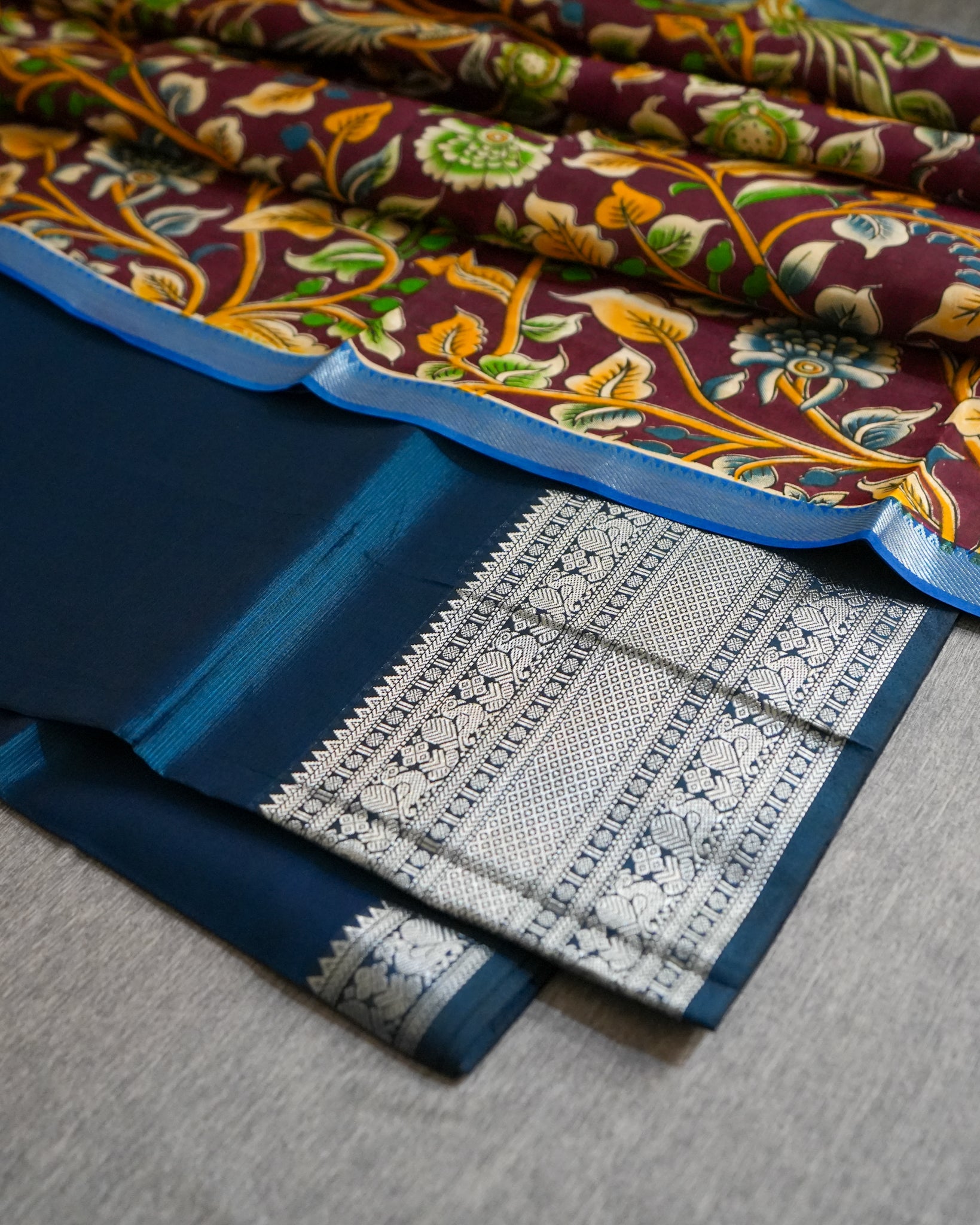 Mangalagiri Kanchi Border Unstitched Silk Top with Digital Print Silk Dupatta