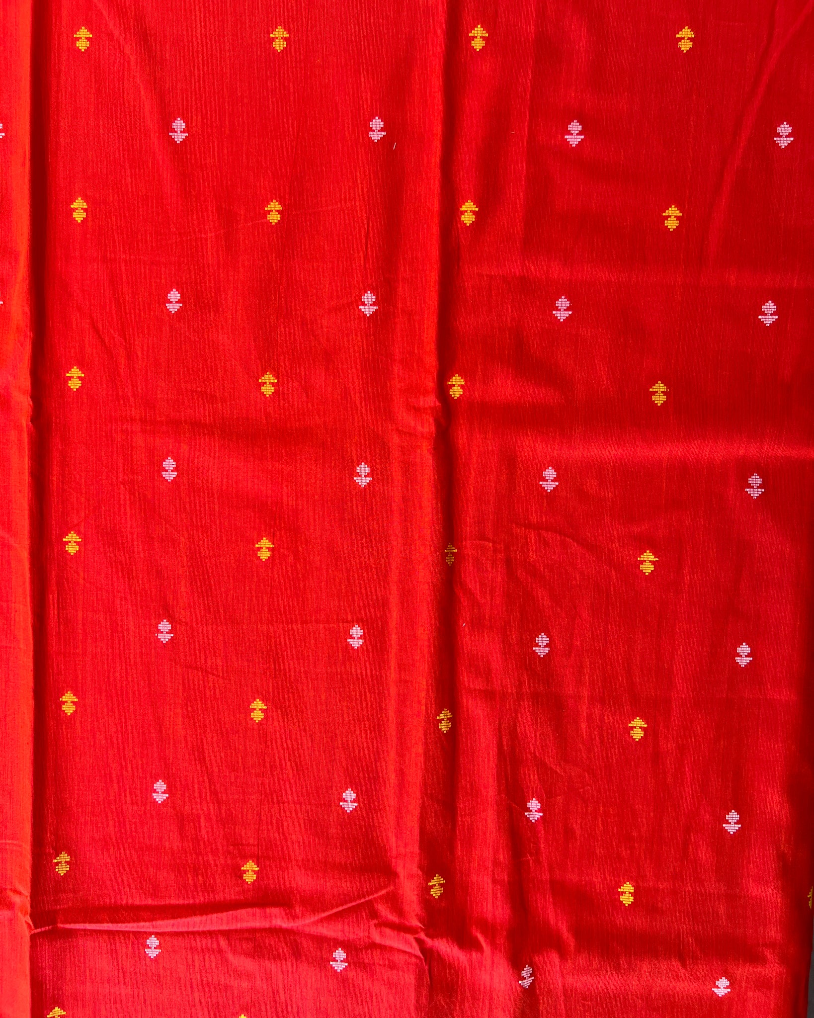 Soft Cotton Bright Fun 3-Piece Dress Material Set Red/Cream