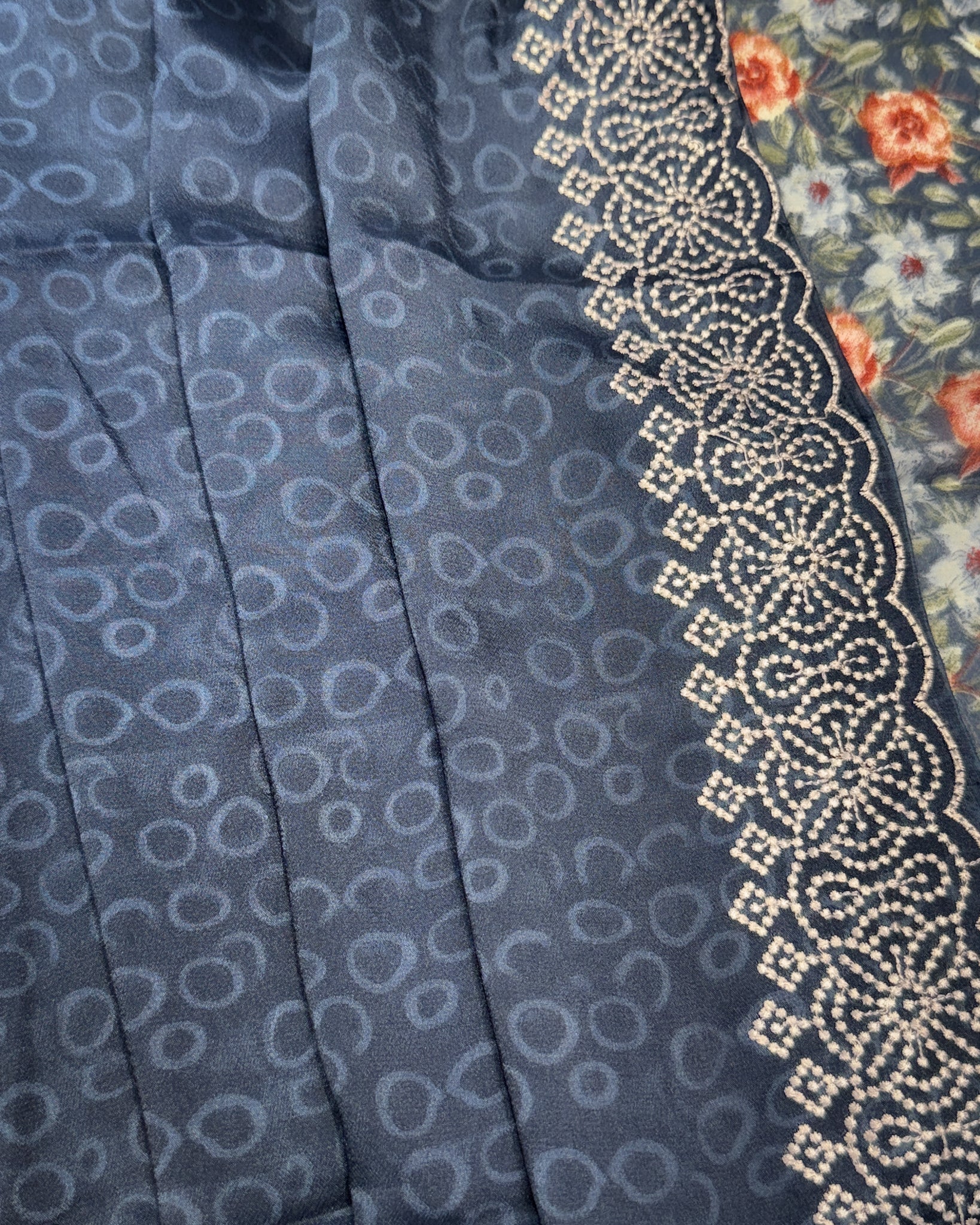 Premium Chiffon Saree with Embroidery Border – Navy Blue