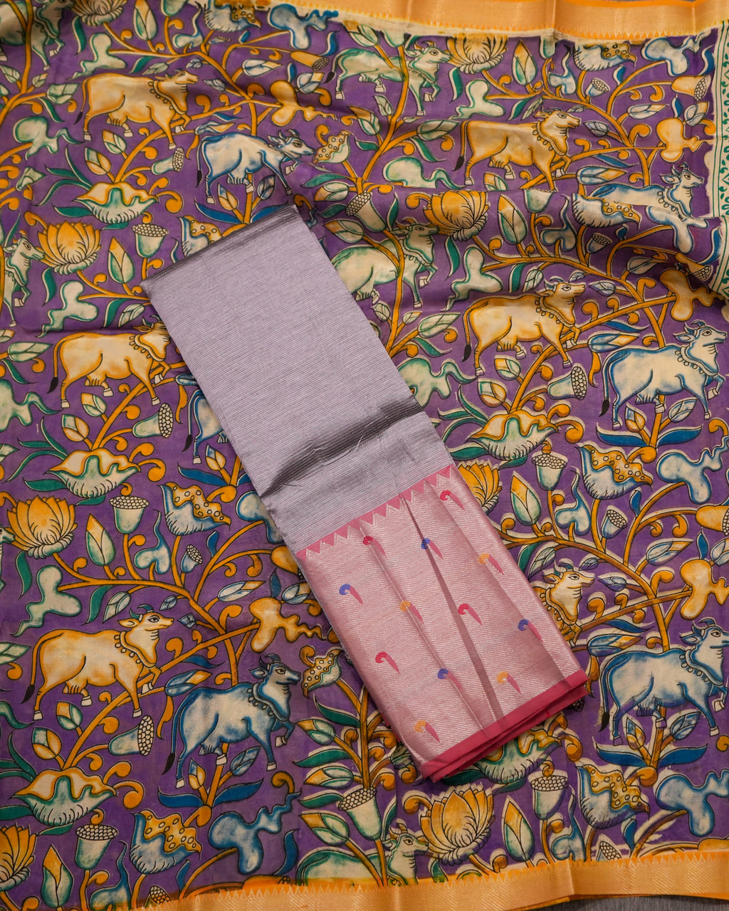 Mangalagiri Silk Lavendar Lehenga Set Kalamkari Dupatta