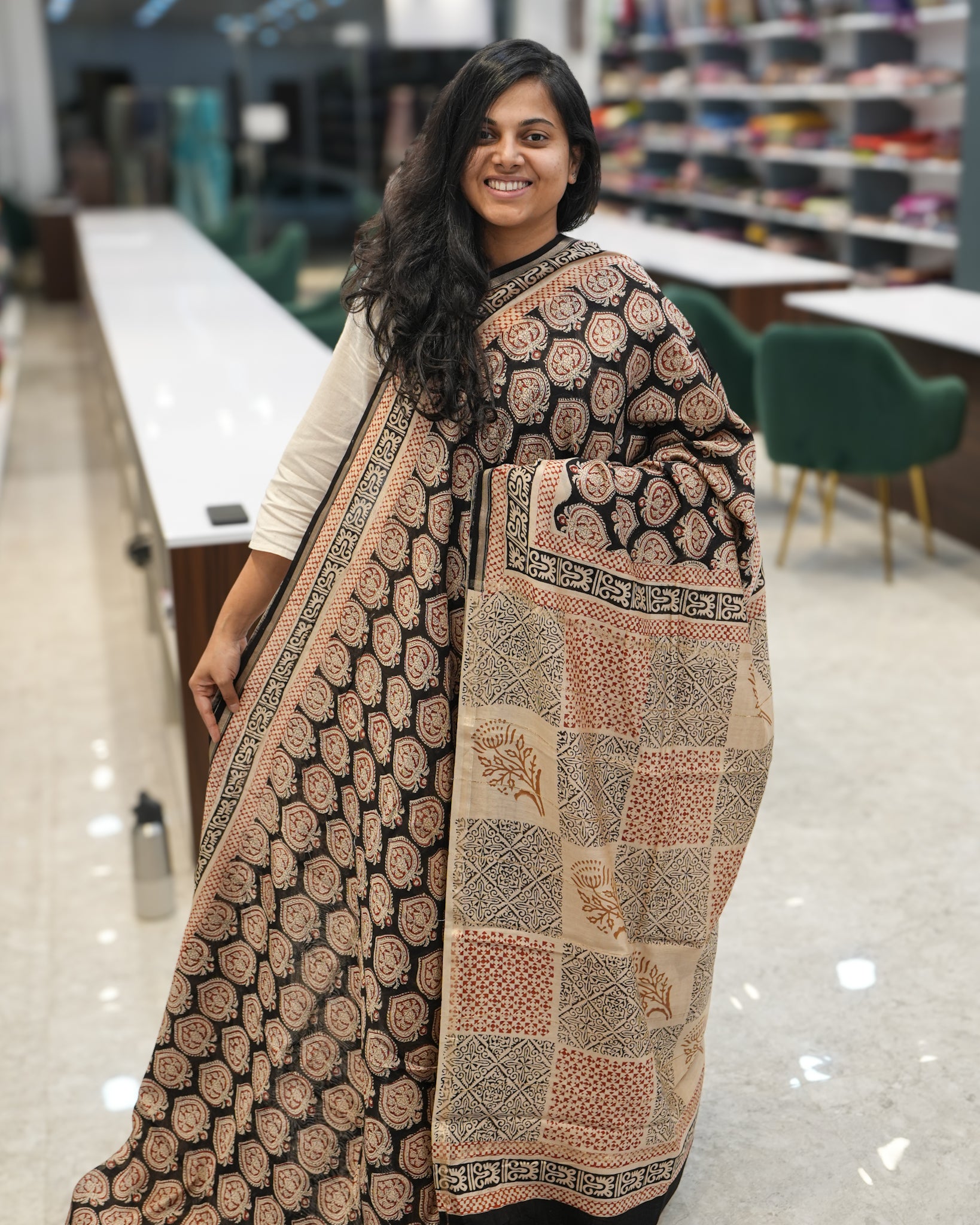 Chanderi Turtle Silk Saree – Red, Black & Cream