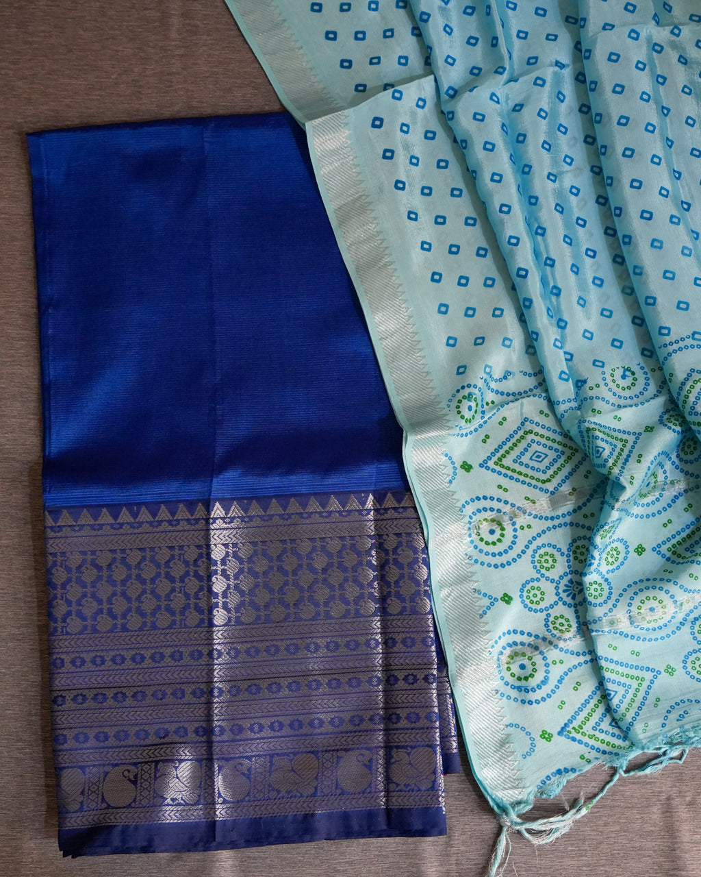 Mangalagiri Kanchi Border Unstitched Silk Top with Digital Print Silk Dupatta