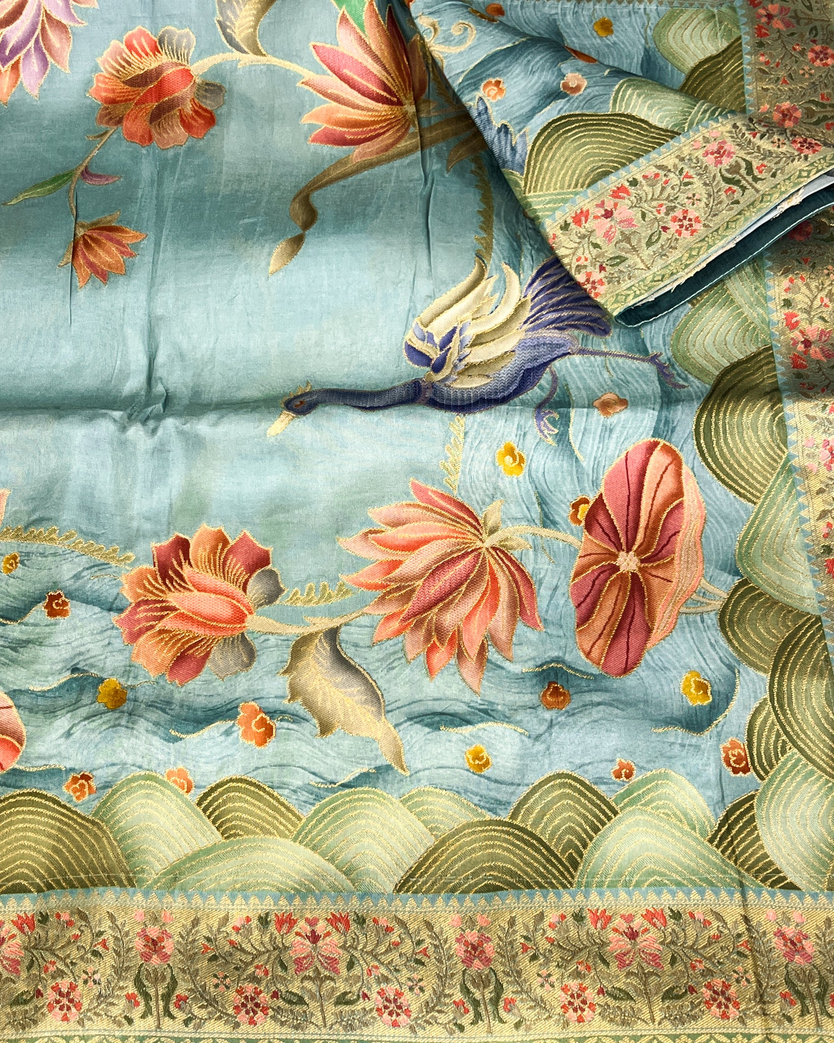 Blue Dola Silk Saree with Exquisite Zardosi Work