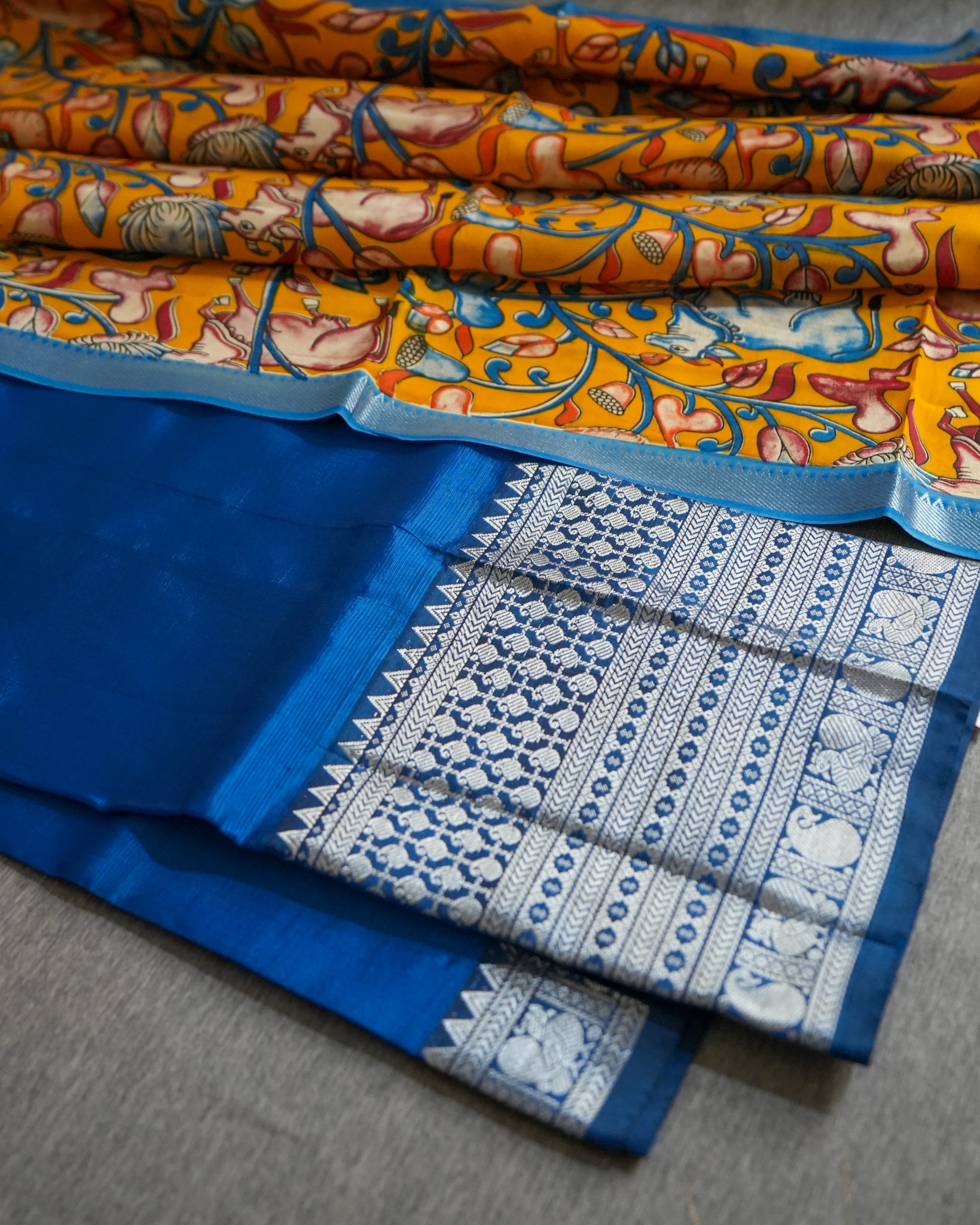 Mangalagiri Kanchi Border Unstitched Silk Top with Digital Print Silk Dupatta