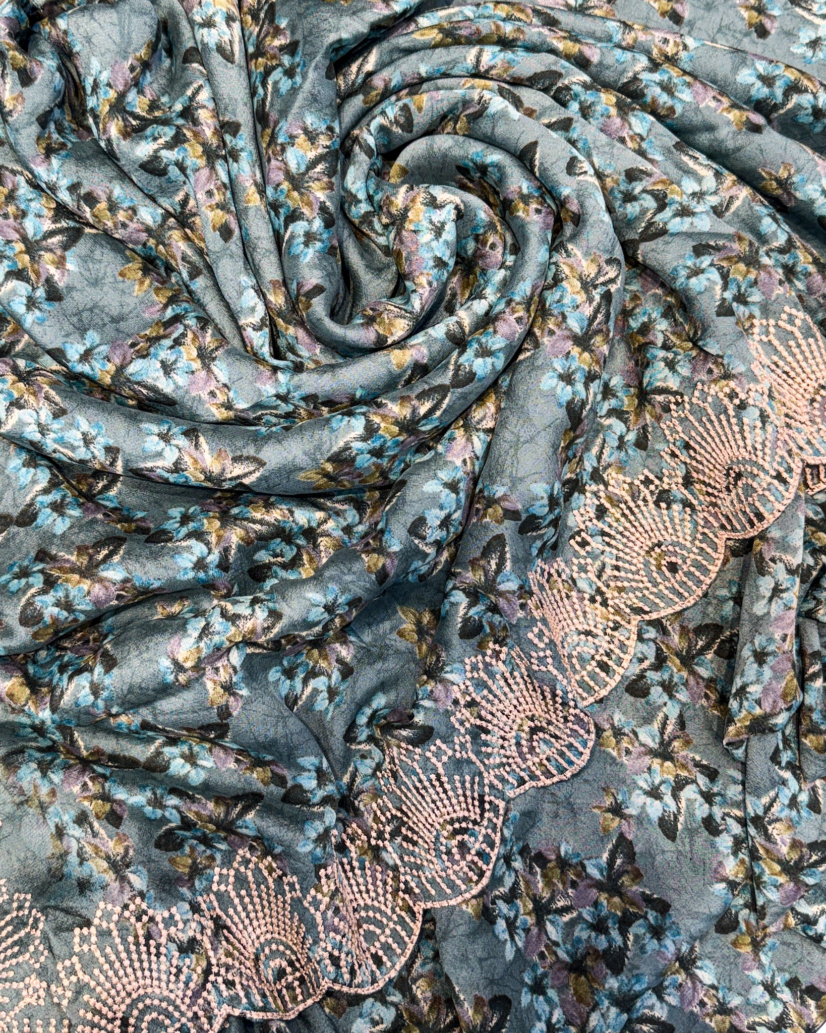 Premium Chiffon Saree with Embroidery Border – Sea Blue