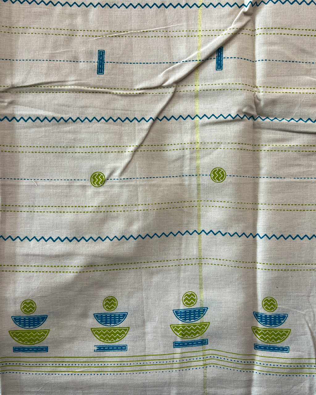 Soft Cotton Bright Fun 3-Piece Dress Material Set Green/Cream
