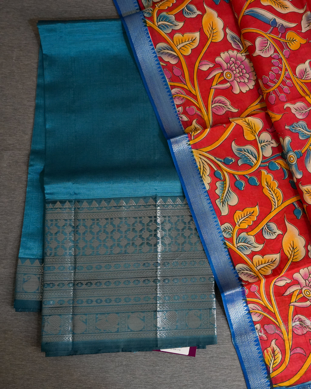 Mangalagiri Kanchi Border Unstitched Silk Top with Digital Print Silk Dupatta