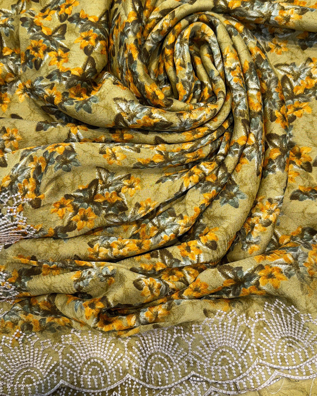 Premium Chiffon Saree with Embroidery Border – Mustard Yellow