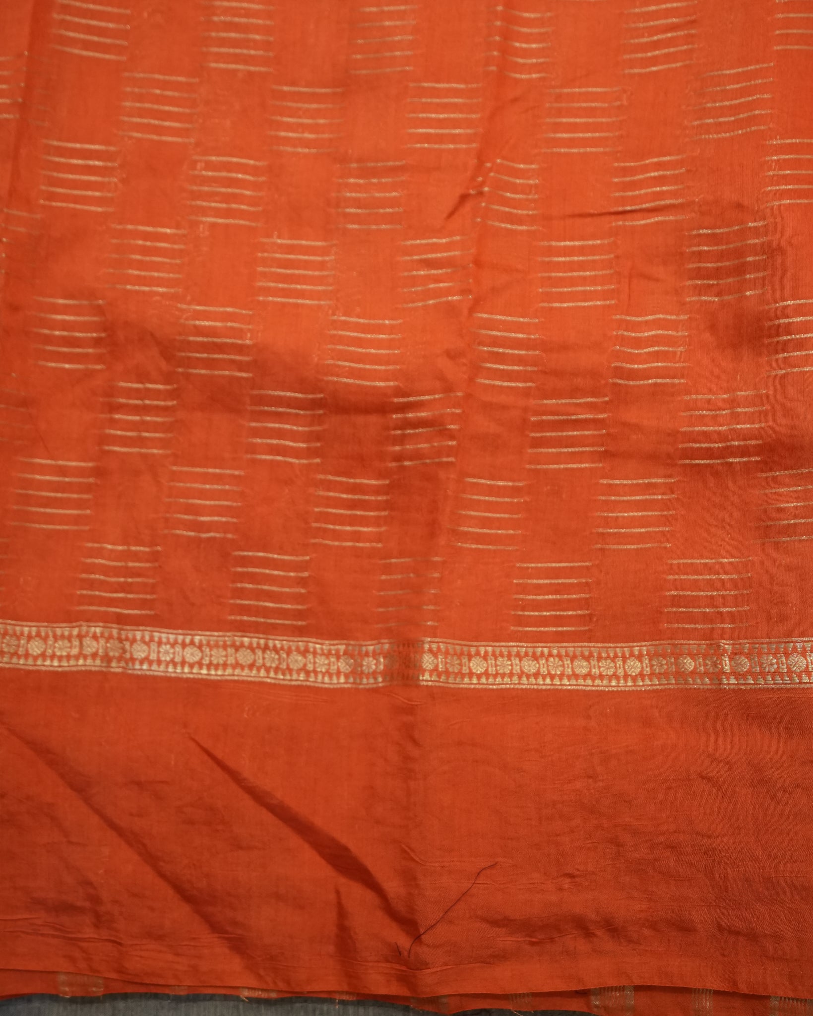 Soft Tussar Orange Premium Saree with Zari Work & Pichwai Embroidered Border