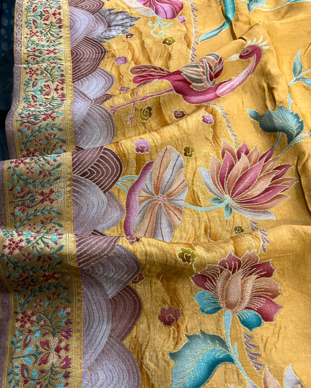 Yellow Dola Silk Saree with Exquisite Zardosi Work