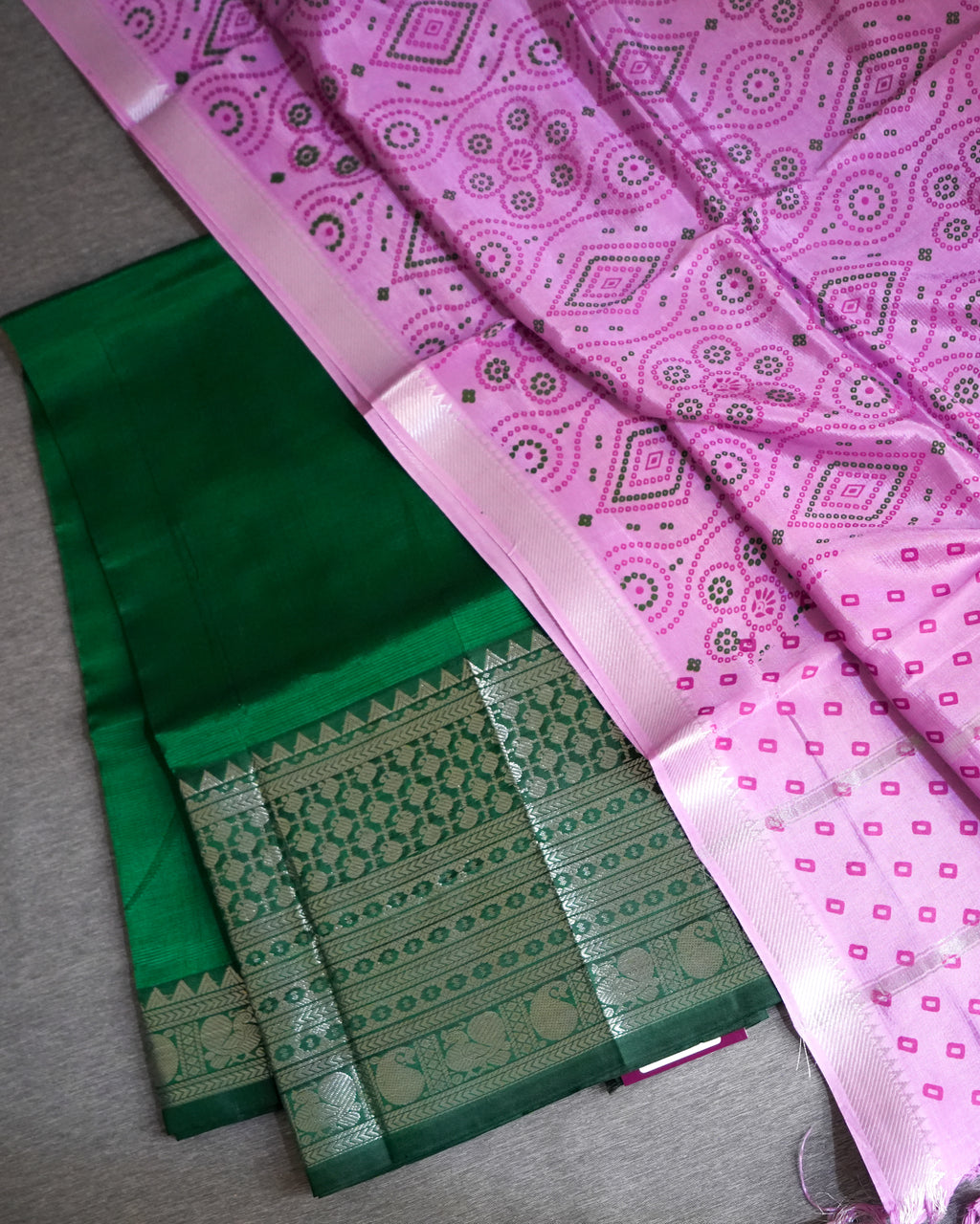 Mangalagiri Kanchi Border Unstitched Silk Top with Digital Print Silk Dupatta