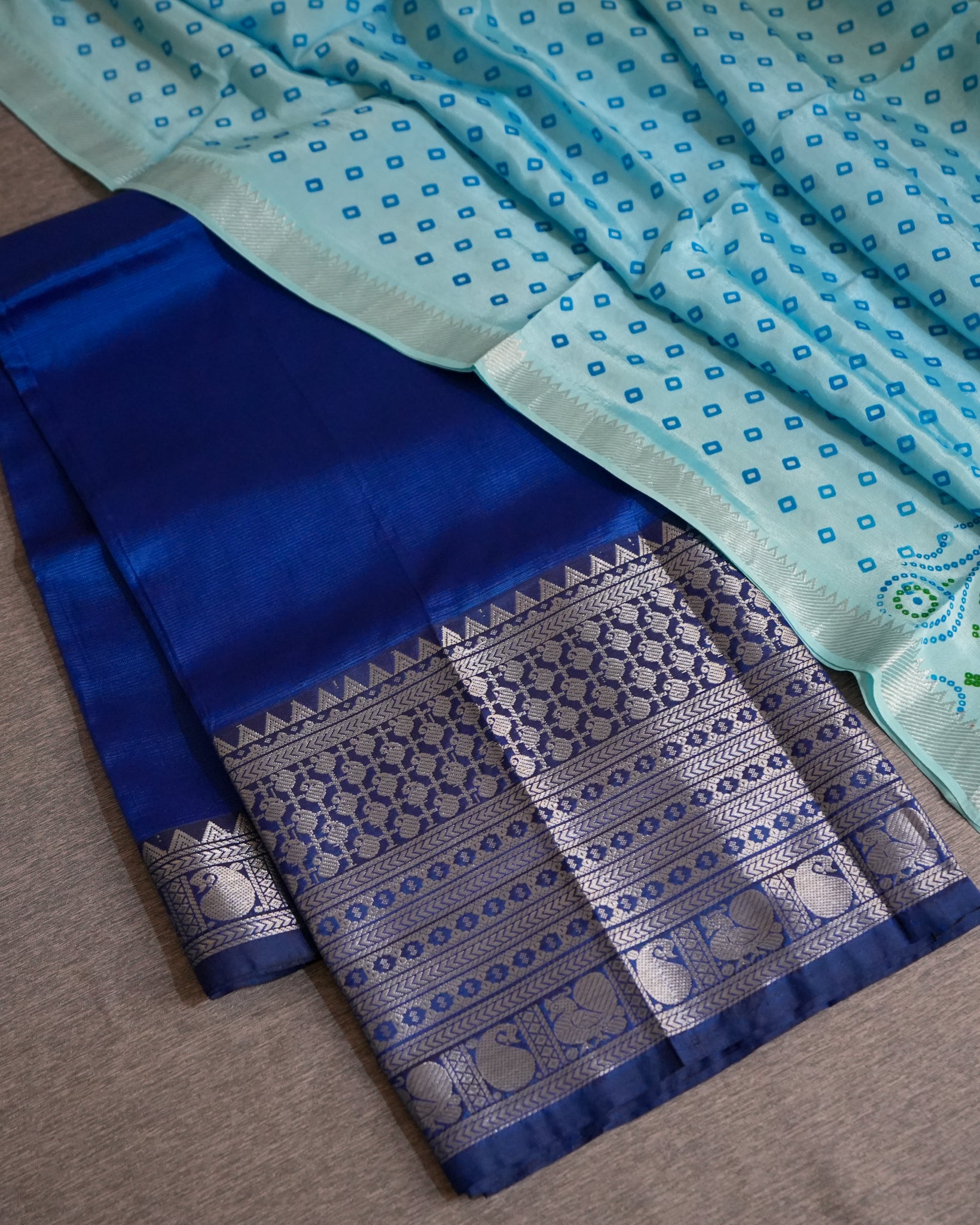 Mangalagiri Kanchi Border Unstitched Silk Top with Digital Print Silk Dupatta