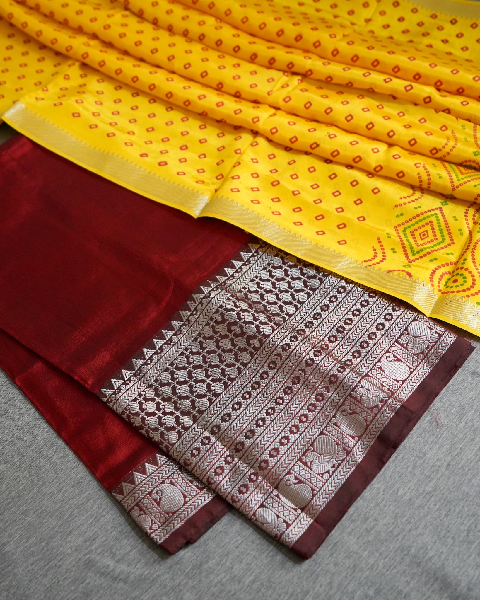 Mangalagiri Kanchi Border Unstitched Silk Top with Digital Print Silk Dupatta