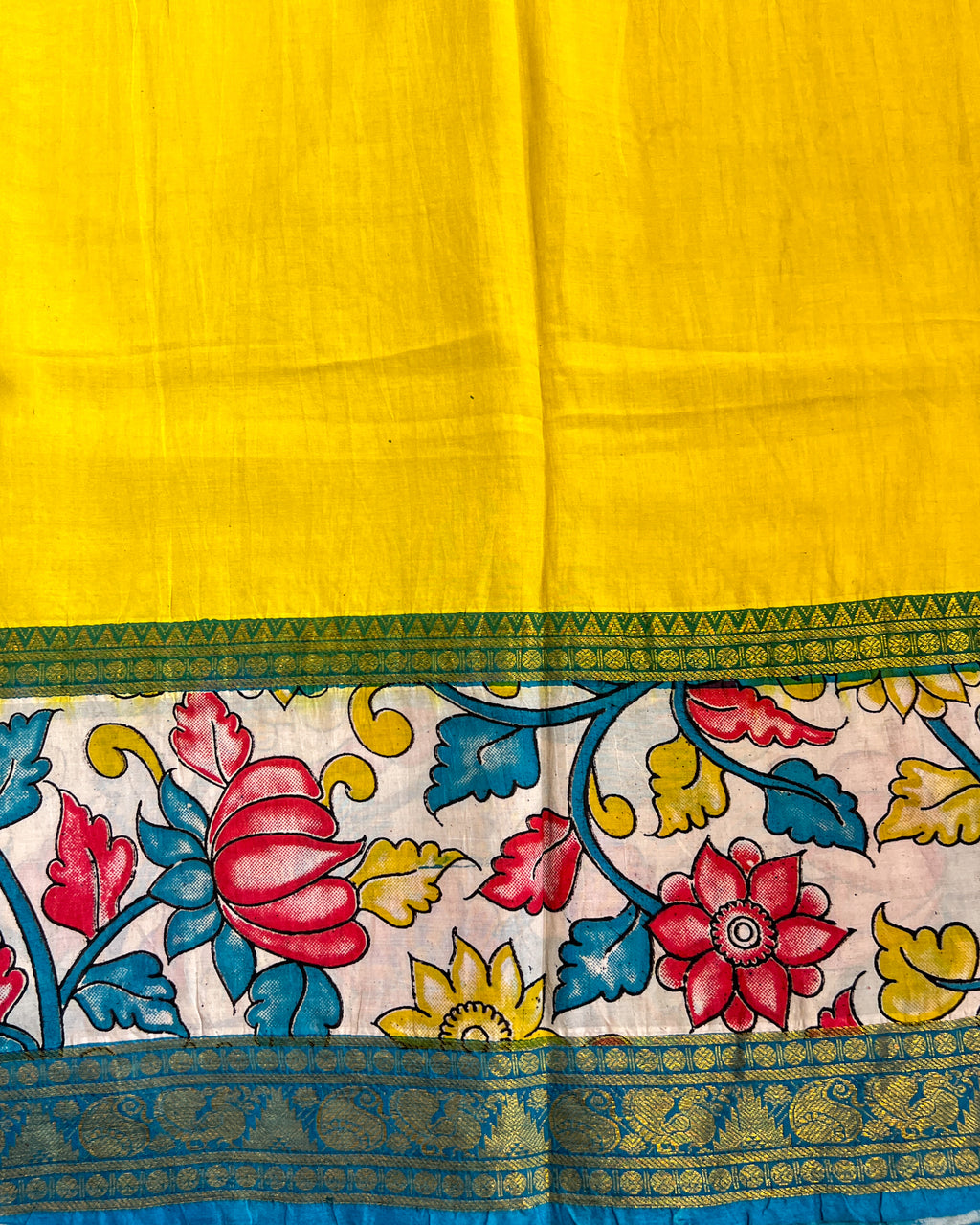 Mangalagiri Silk Saree with Kalamkari Border & Pallu | Yellow
