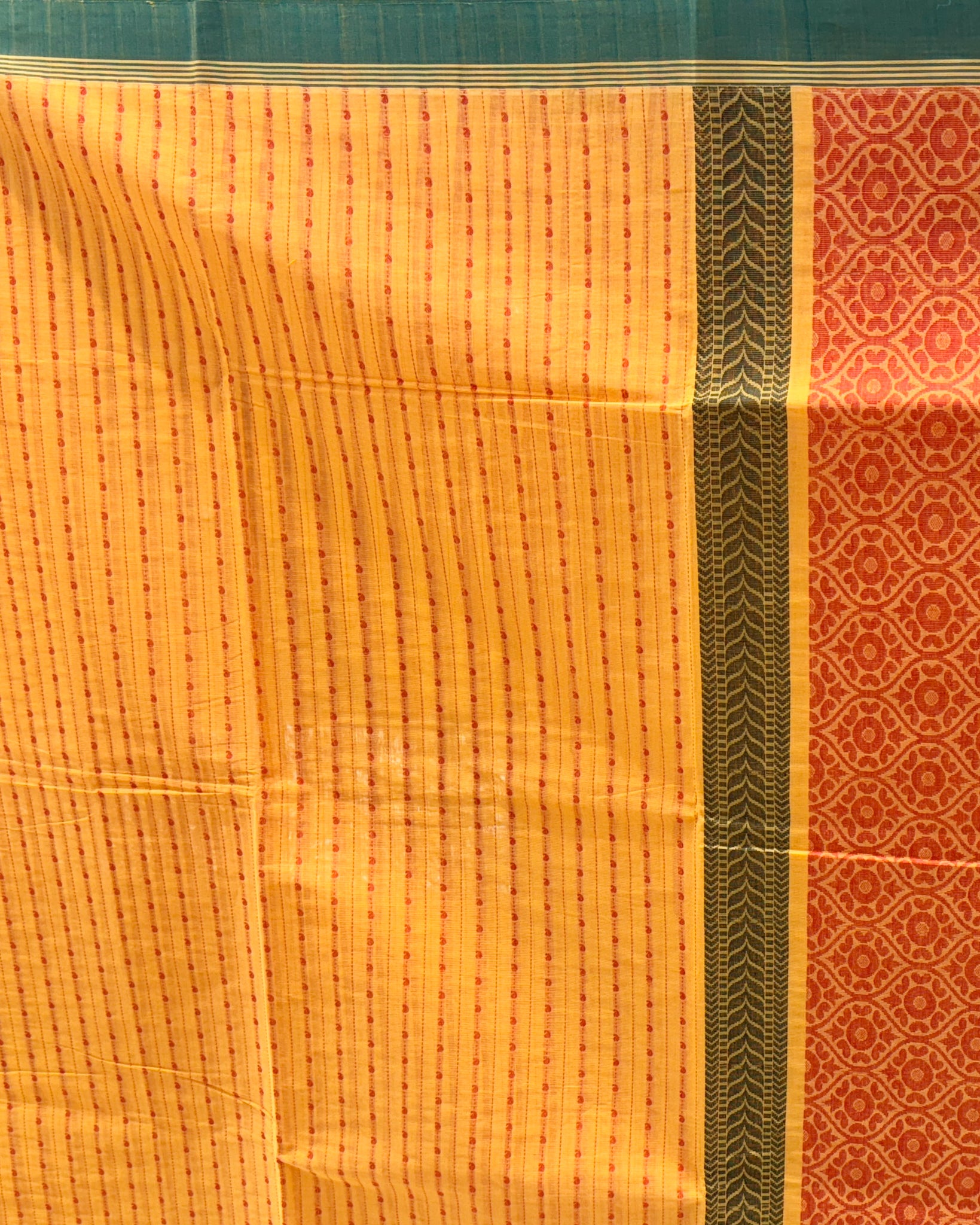 Kanchi Cotton Yellow Saree with Mango Line Buttas Thread Work