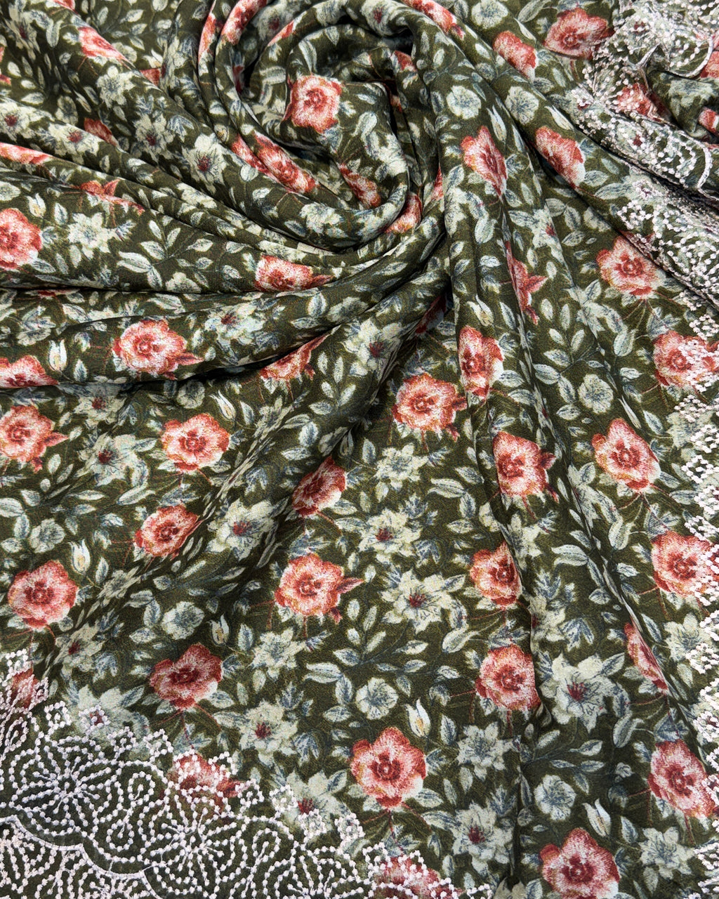 Premium Chiffon Saree with Embroidery Border – Mehendi Green