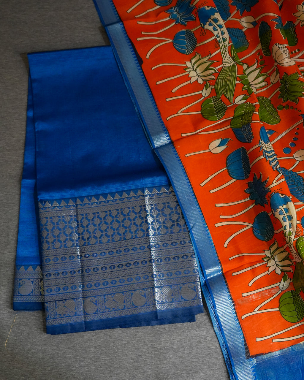 Mangalagiri Kanchi Border Unstitched Silk Top with Digital Print Silk Dupatta